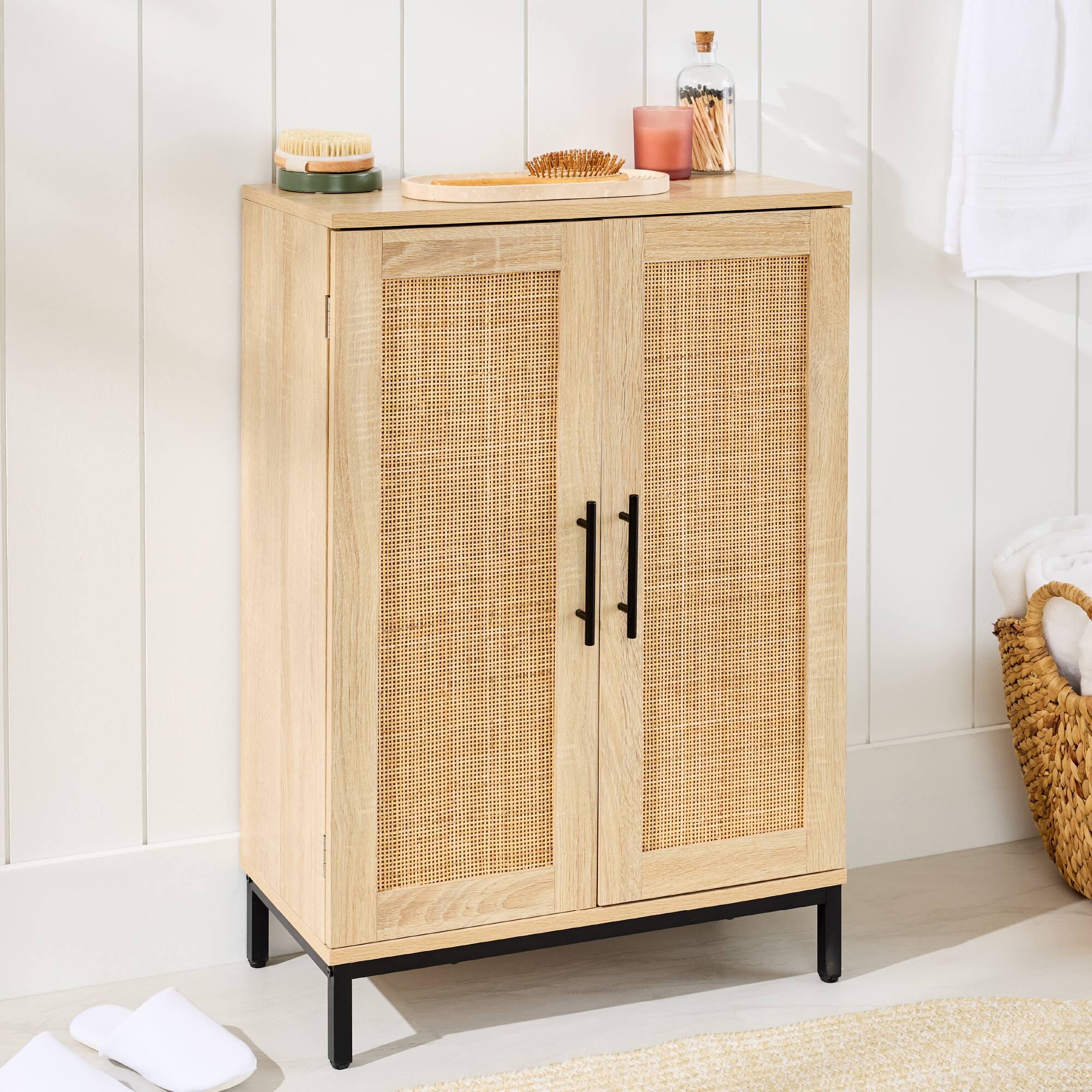 Alt View 4. Best Choice Products - Best Choice Products 2-Door Natural Rattan 34 x 24in Storage Cabinet for Bathroom, Living, Dining w/ Adjustable Shelves - Natural.