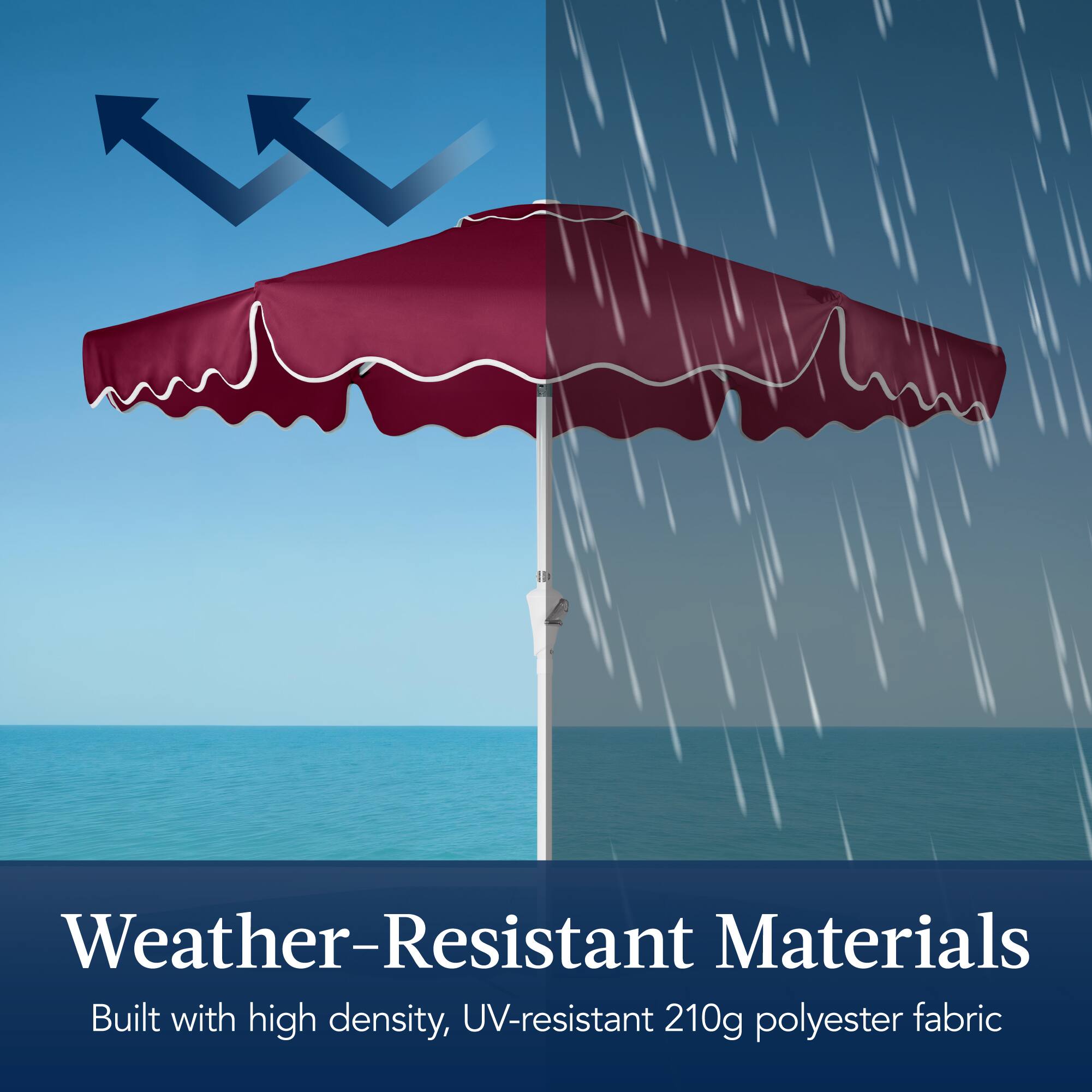 Weather-Resistant Materials  
Built with high density, UV-resistant 210g polyester fabric