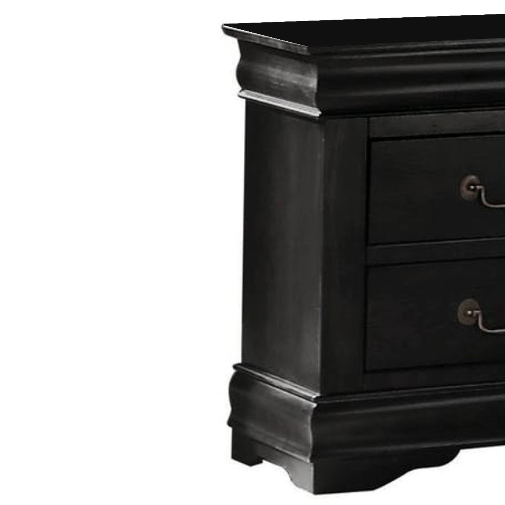 Alt View 3. Manhattan Lane - Wooden Nightstand with Two Drawers - Black.