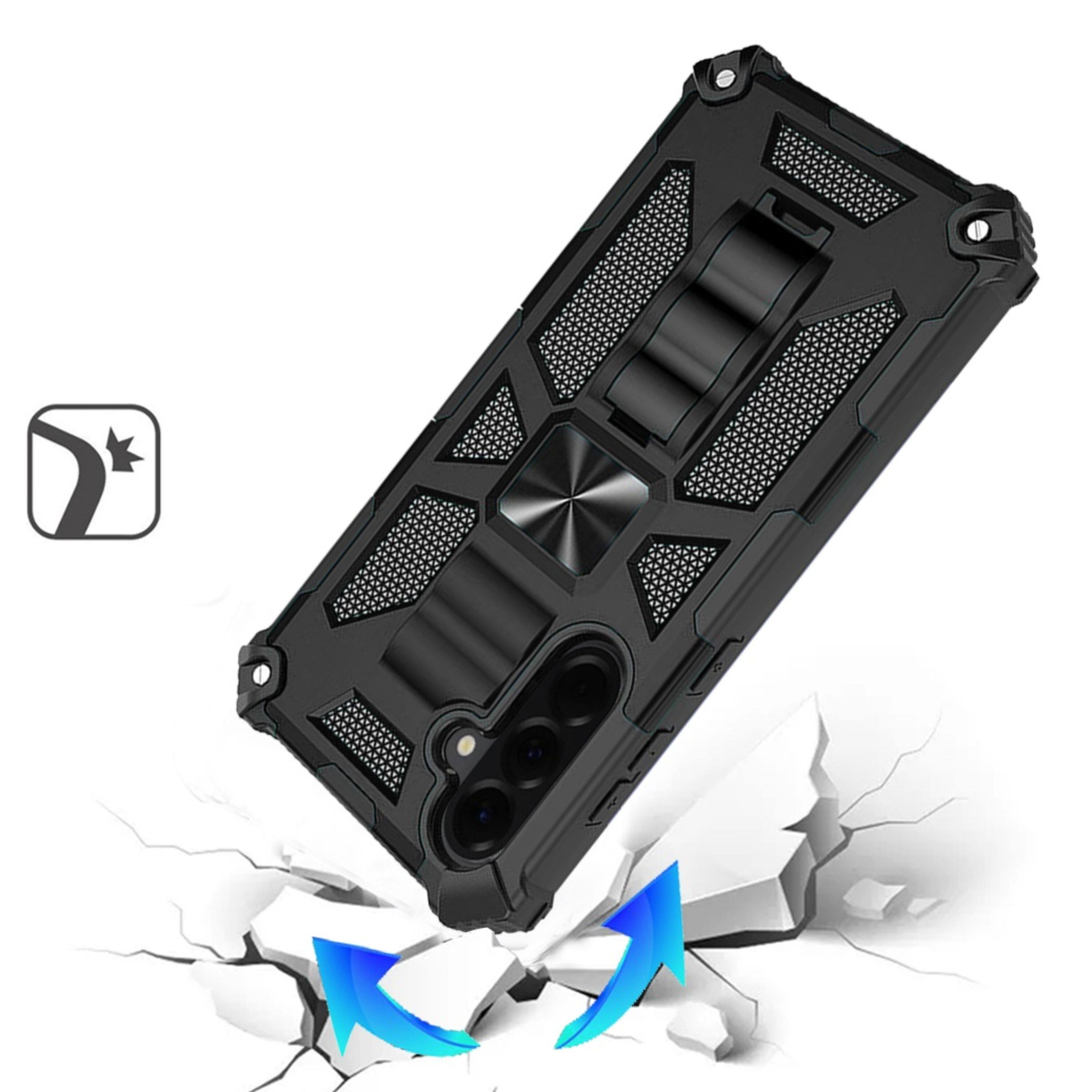Angle. Kitcheniva - Shockproof Modern Stand Metal Plate Phone Case With Tempered Glass For Samsung Galaxy A37 5G Black - Black.
