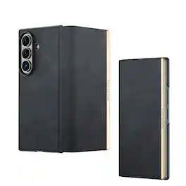 Dteck - Full Body Case for Samsung Galaxy Z Fold8 Ultra Business Faux Leather Shockproof Hinge Protection Folio Cover - Black