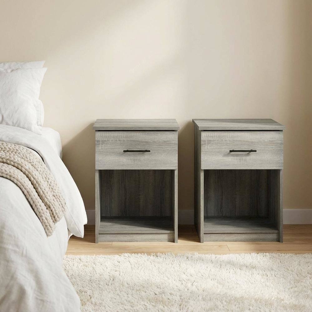 Alt View 2. FurniFact - French Oak Grey Nightstand with Handle - French Oak Grey.