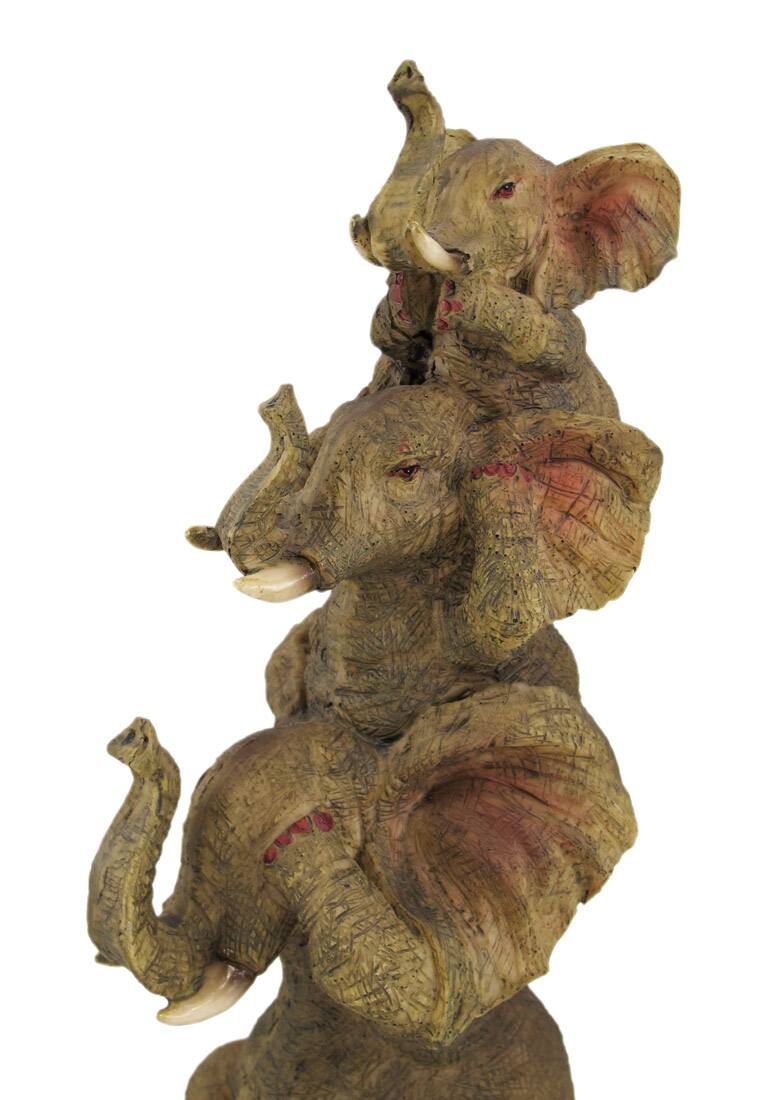 Alt View 3. Zeckos - Comical Stacked No Evil Elephant Trio Statue - Off-white.