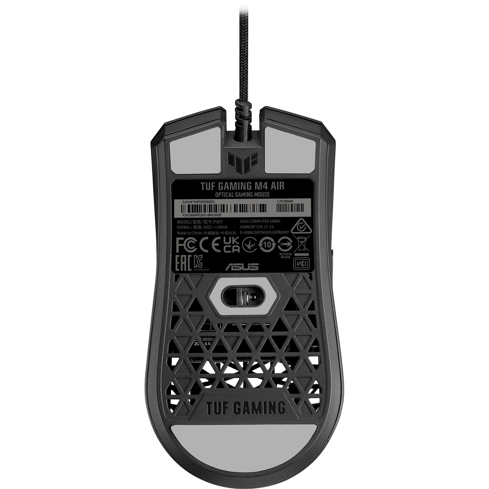 Back. ASUS - TUF Gaming M4 Air Wired Optical Scroll 6 Button Gaming Mouse with Antibacterial Guard Protection - Black.