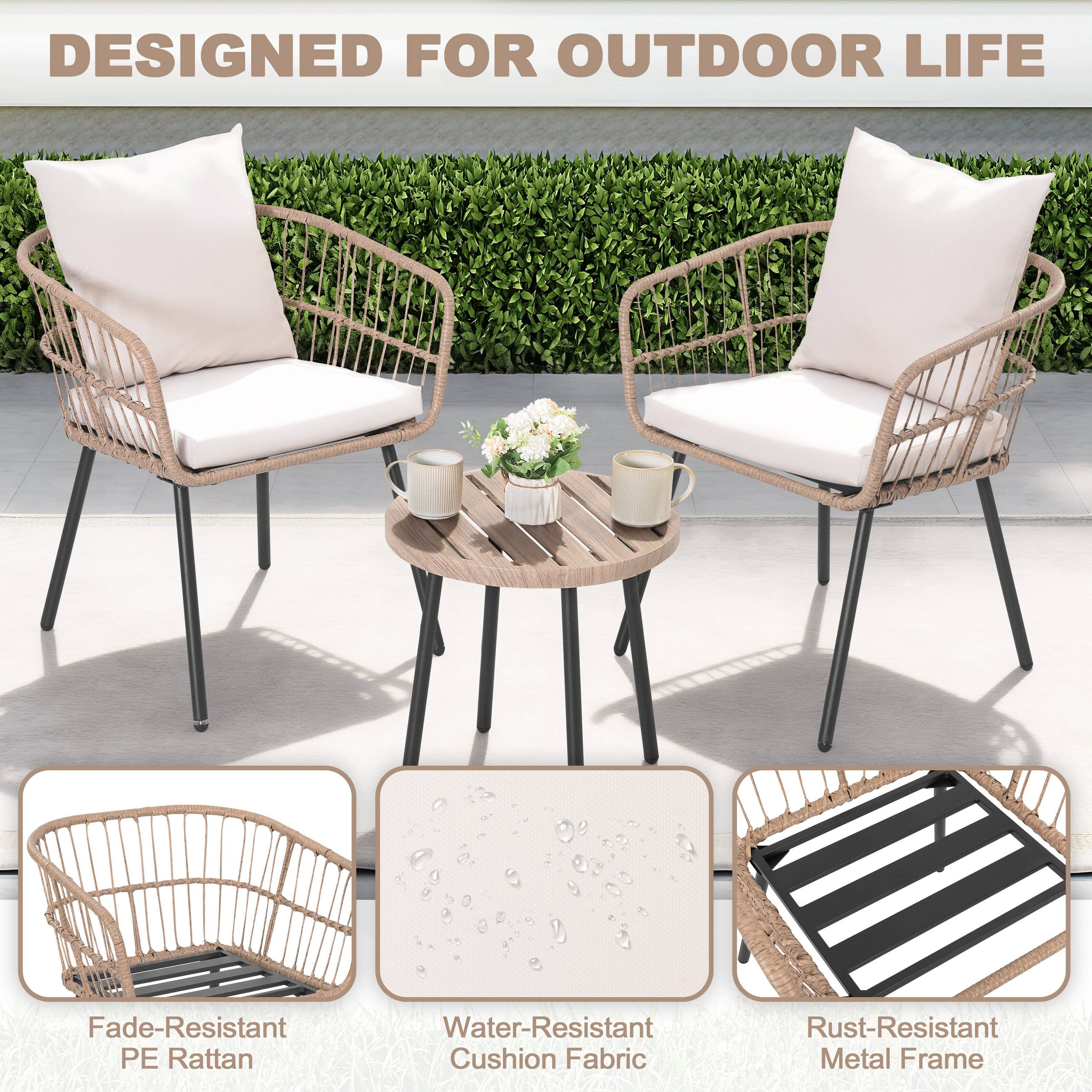 DESIGNED FOR OUTDOOR LIFE

- Fade-Resistant PE Rattan
- Water-Resistant Cushion Fabric
- Rust-Resistant Metal Frame
