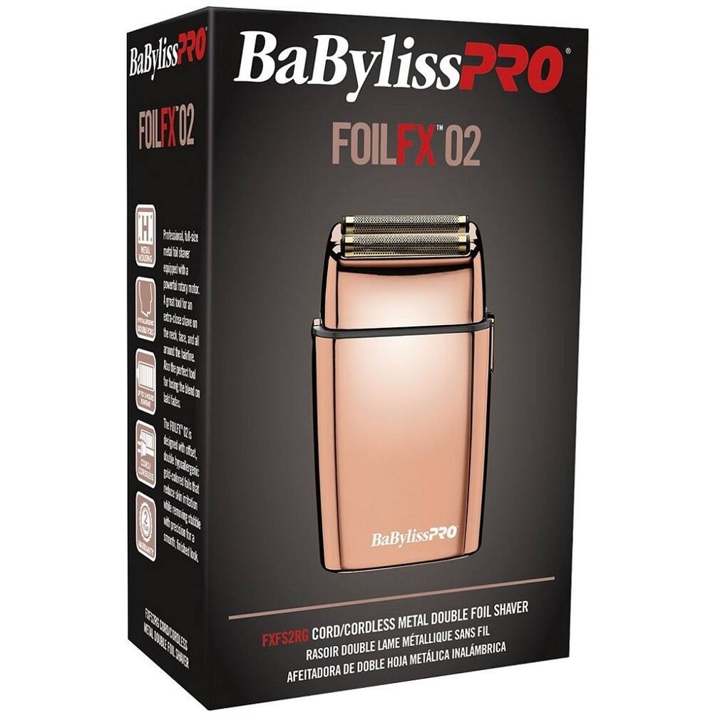 BaBylissPRO FOILFX 02  
FOILFX 02  
BaBylissPRO DOUBLE FOIL SHAVER  
CORD/CORDLESS METAL SANS FIL  
RASOIR DOUBLE LAME MÉTALLIQUE SANS FIL  
AFEITADORA DE DOBLE HOJA MÉTÁLICA INALÁMBRICA  
FXFS2RG