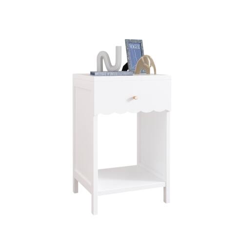 Alt View 2. LUCKY ONE - 26.8" Assembled Nightstand 1-Drawer 1-Shelf Scalloped Edge - White.