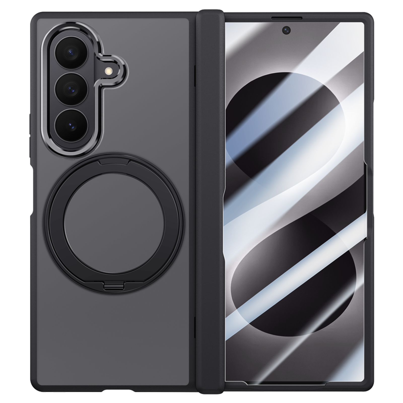 Angle. Dteck - Rugged Case for Samsung Galaxy Z Fold 8 Ultra Built-in Privacy Screen Protector, Magnetic Stand Hinge Protection Cover - Black.