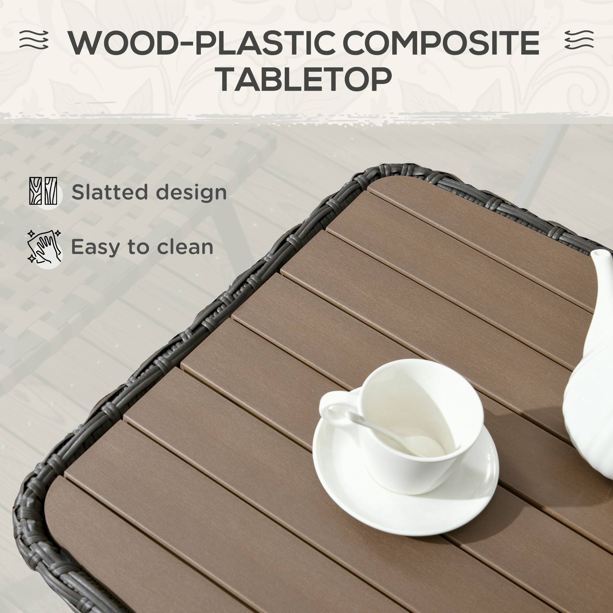WOOD-PLASTIC COMPOSITE TABLETOP
Slatted design
Easy to clean