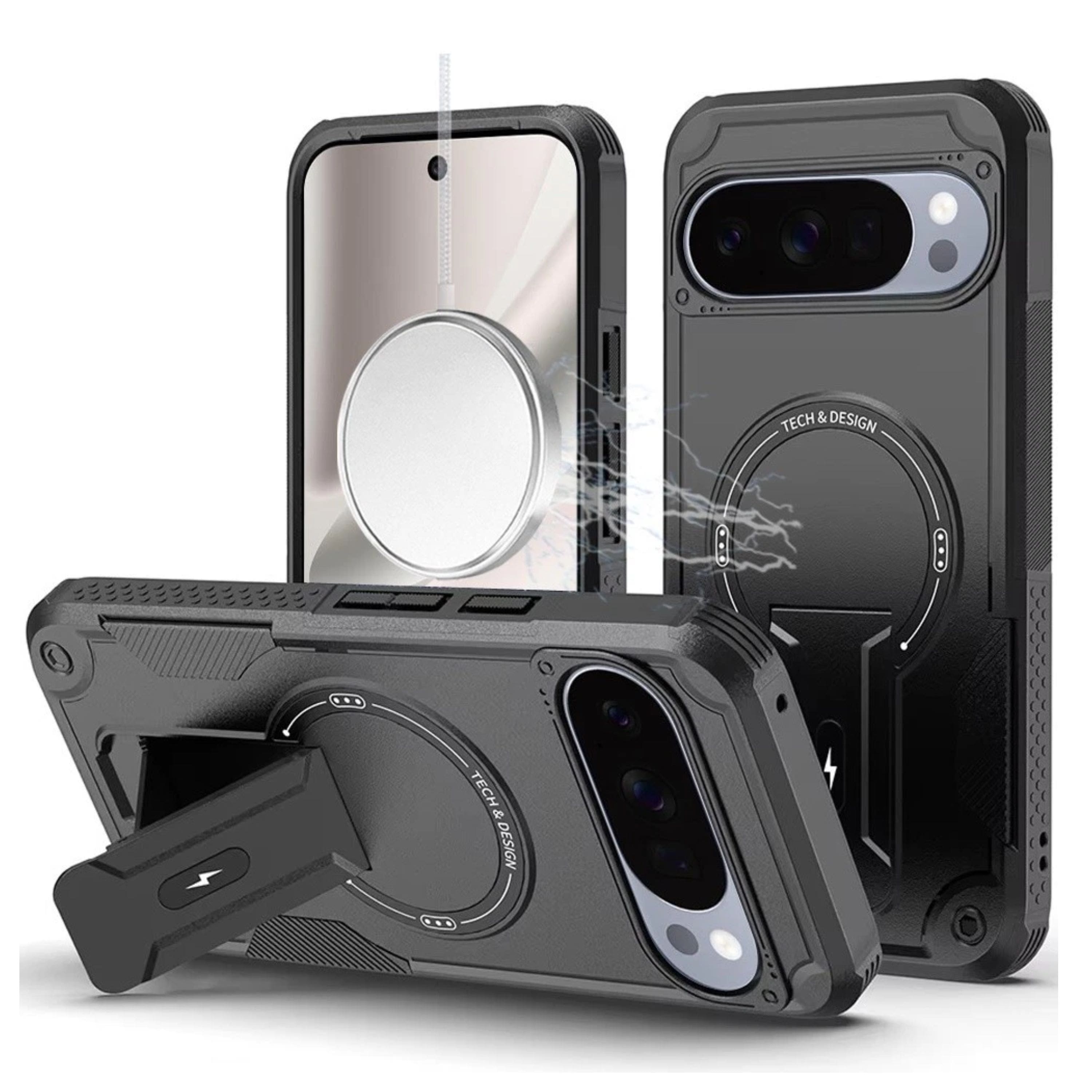 Kitcheniva - Magnetic Circle Rugged Kickstand Phone Case With Tempered Glass For Google Pixel 10 Pro XL - Black price history on PriceWatchPro