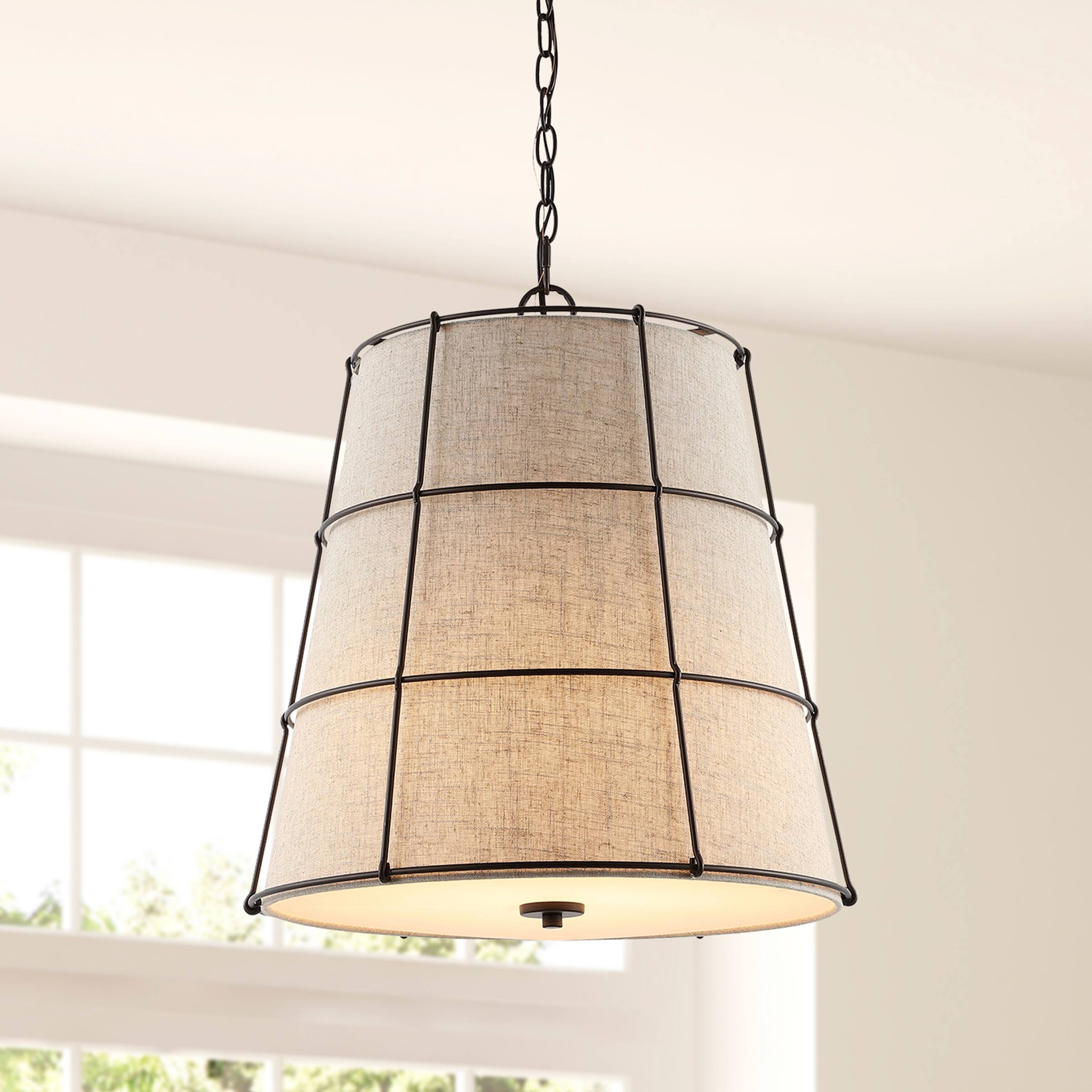 Alt View 1. Jonathan Y - Silas 19" 3-Light Rustic Farmhouse Iron LED Pendant, Oil Rubbed Bronze - Light Brown/Oil Rubbed Bronze.