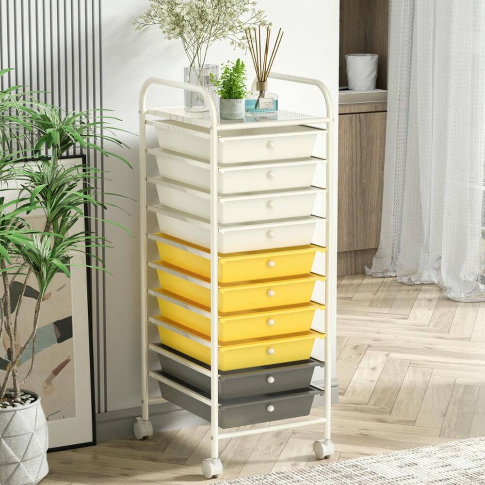 Alt View 5. Pefilos - 10 Drawer Rolling Storage Cart Organizer with 4 Universal Casters-Yellow, Craft Organizers and Storage, Multipurpose - Yellow.