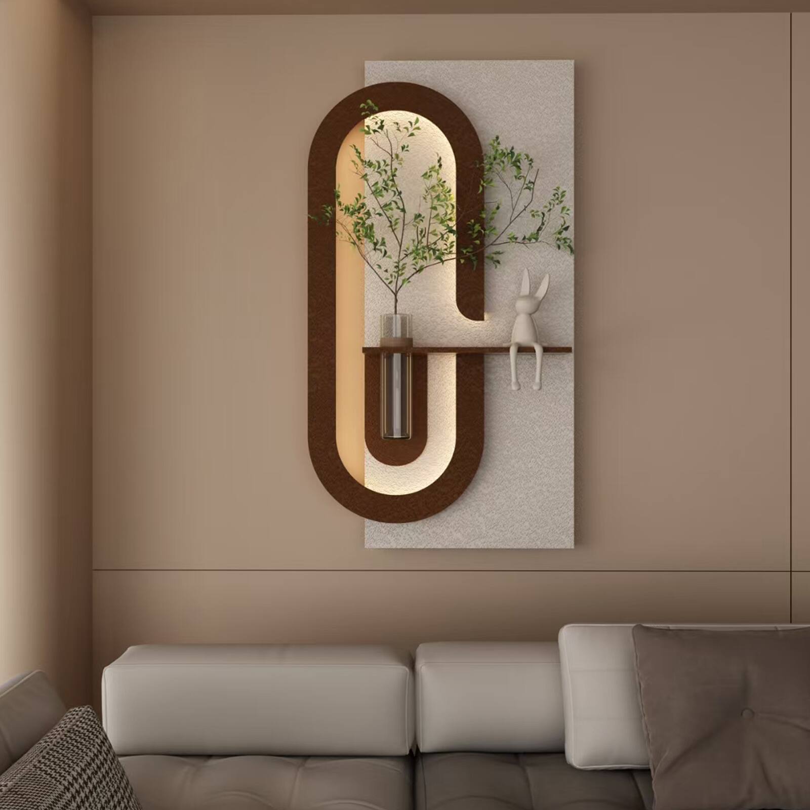 Alt View 2. Chateau Abodes - LED 3D Sandstone Wall Decor with Glass Vase, Remote Control & Adjustable Color Lights for Living Room, Bedroom - B - 23.62" x 47.24".