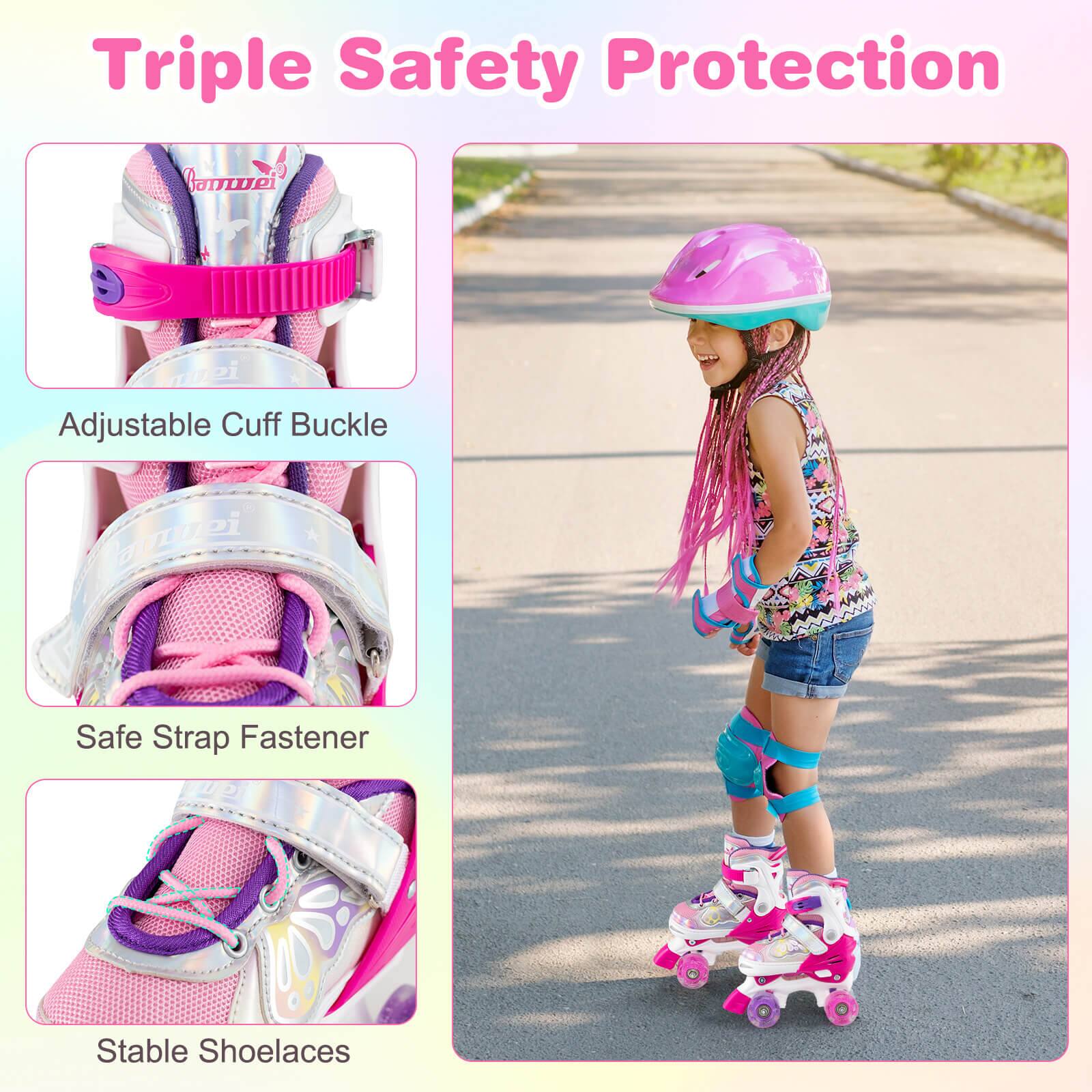 Triple Safety Protection

- Adjustable Cuff Buckle
- Safe Strap Fastener
- Stable Shoelaces
