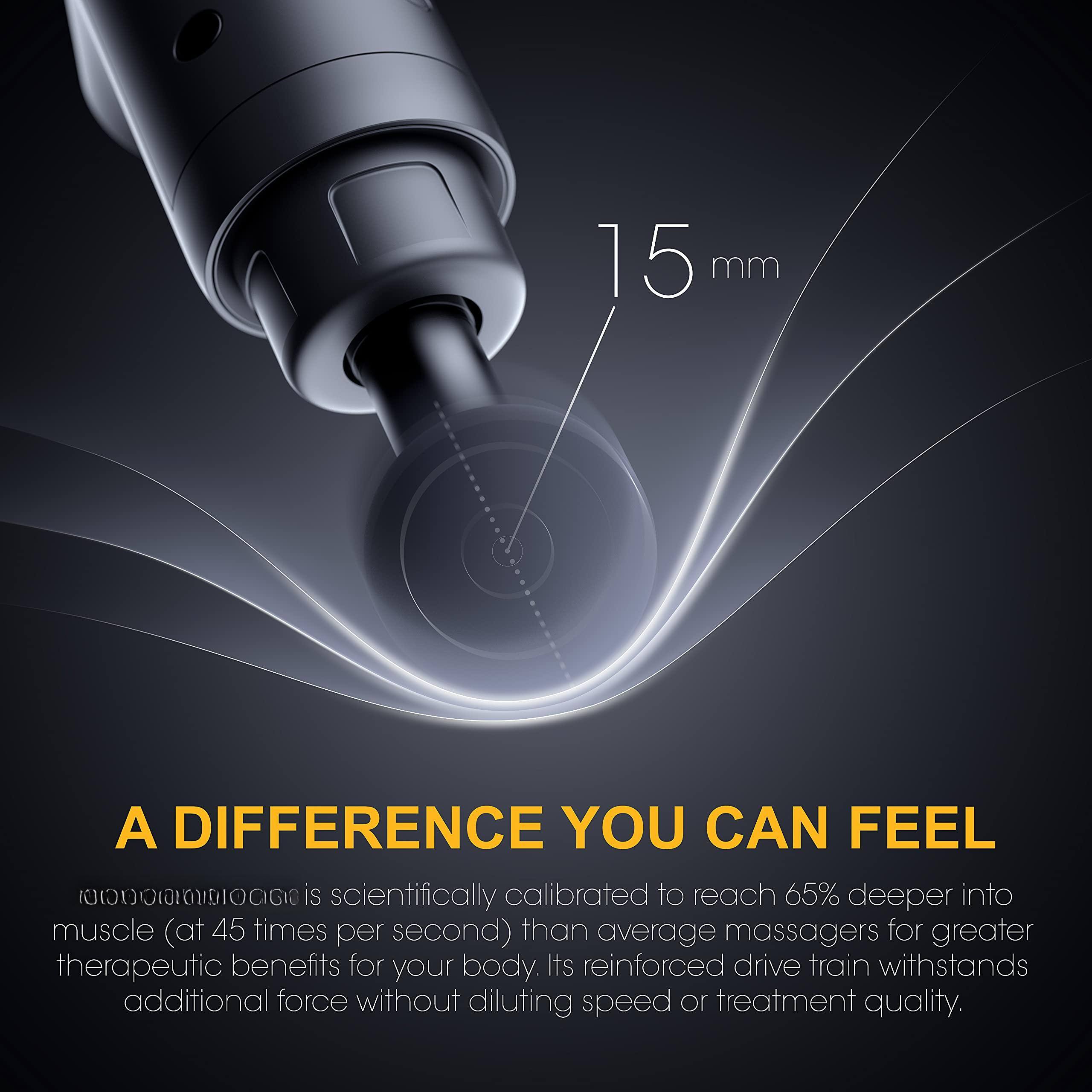 15 mm

A DIFFERENCE YOU CAN FEEL

This massager is scientifically calibrated to reach 65% deeper into muscle (at 45 times per second) than average massagers for greater therapeutic benefits for your body. Its reinforced drive train withstands additional force without diluting speed or treatment quality.