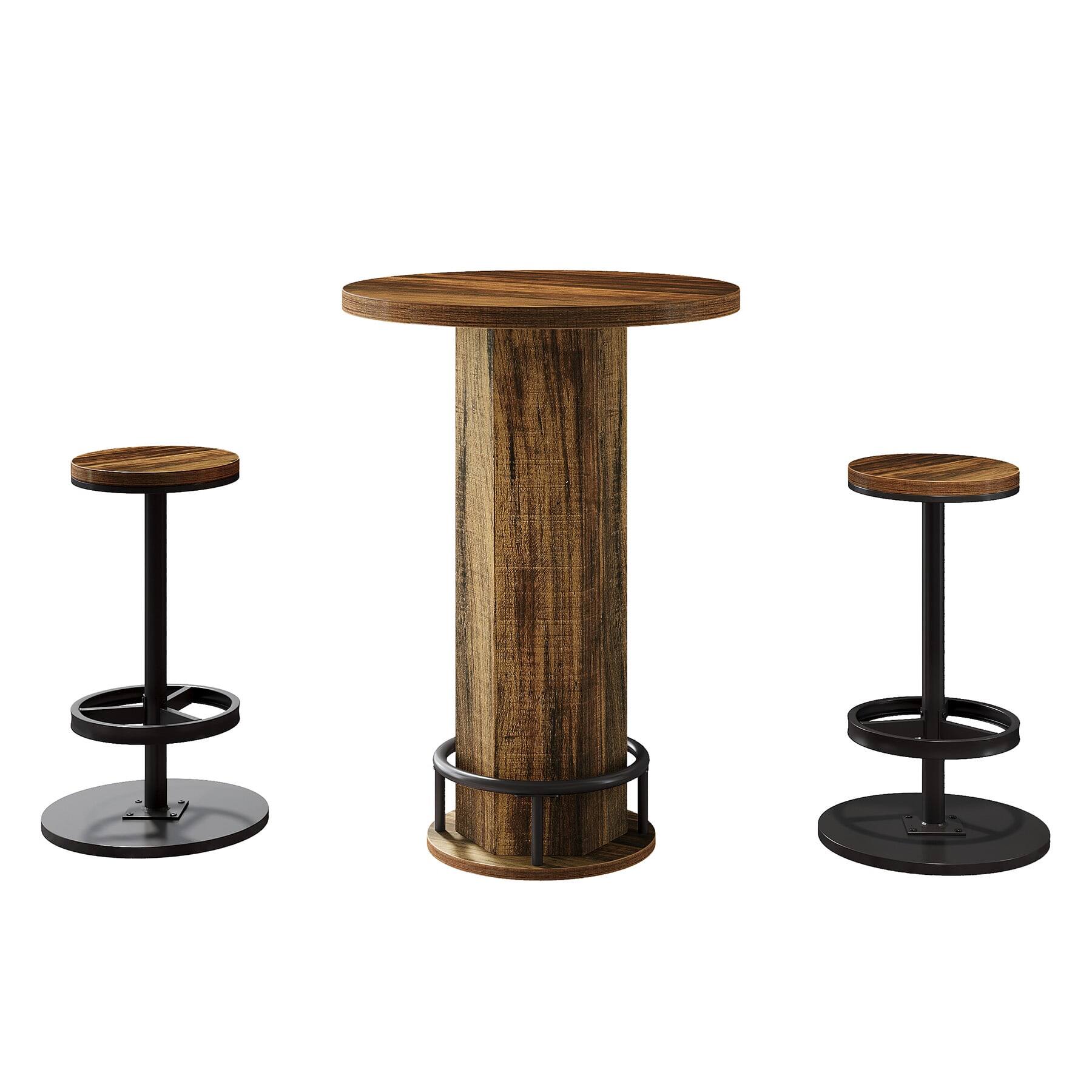 Angle. Kadyn - Kadyn Elegance Wooden Bar Table Set, 2 Stool Bar Height Pub Table, Perfect for Home Bar, Kitchen, Living Room, Brown - Brown.