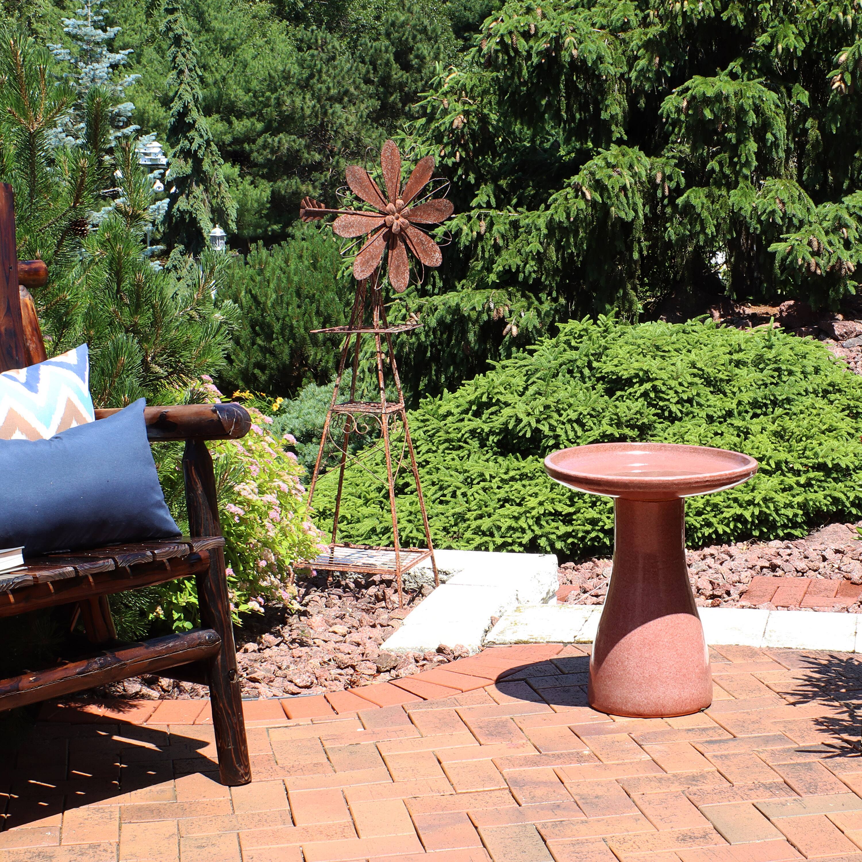 Alt View 7. Sunnydaze - Duo-Tone Outdoor High-Fired Ceramic Glazed Bird Bath - Lava.