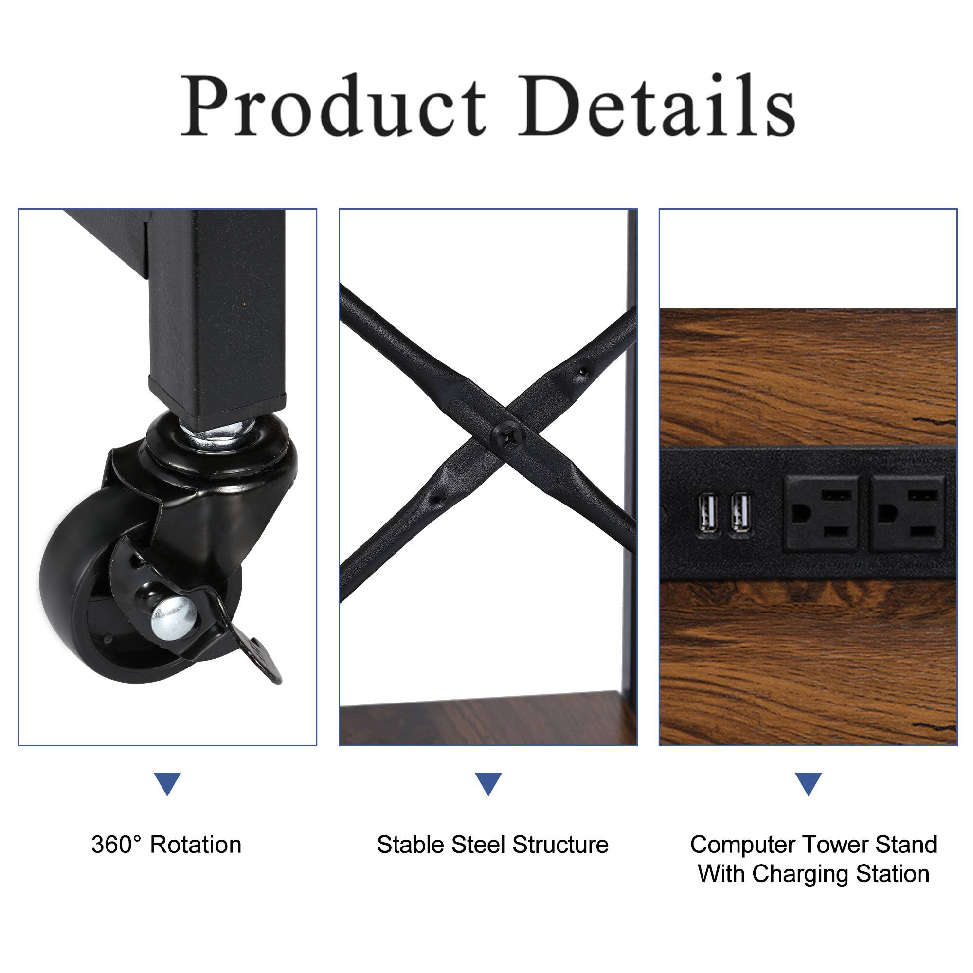 Product Details

- 360° Rotation
- Stable Steel Structure
- Computer Tower Stand With Charging Station