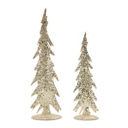 BreeBe - Gold Mosaic Glass Pine Tree (Set of 2) - Gold, Silver