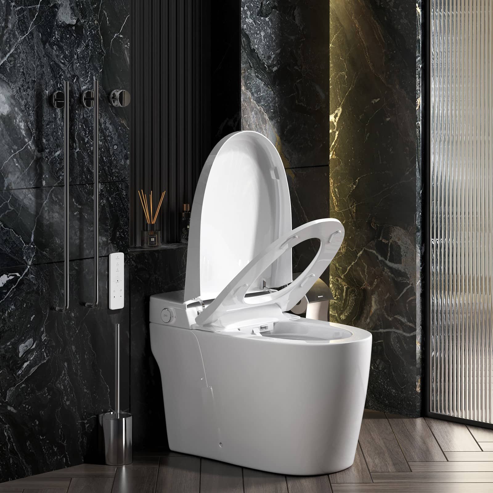 Ecooso - Smart Bidet Toilet with Foot Sensor Flush, Auto Open Lid, Heated Water, Multi Wash Modes and Tankless Sleek Design - White