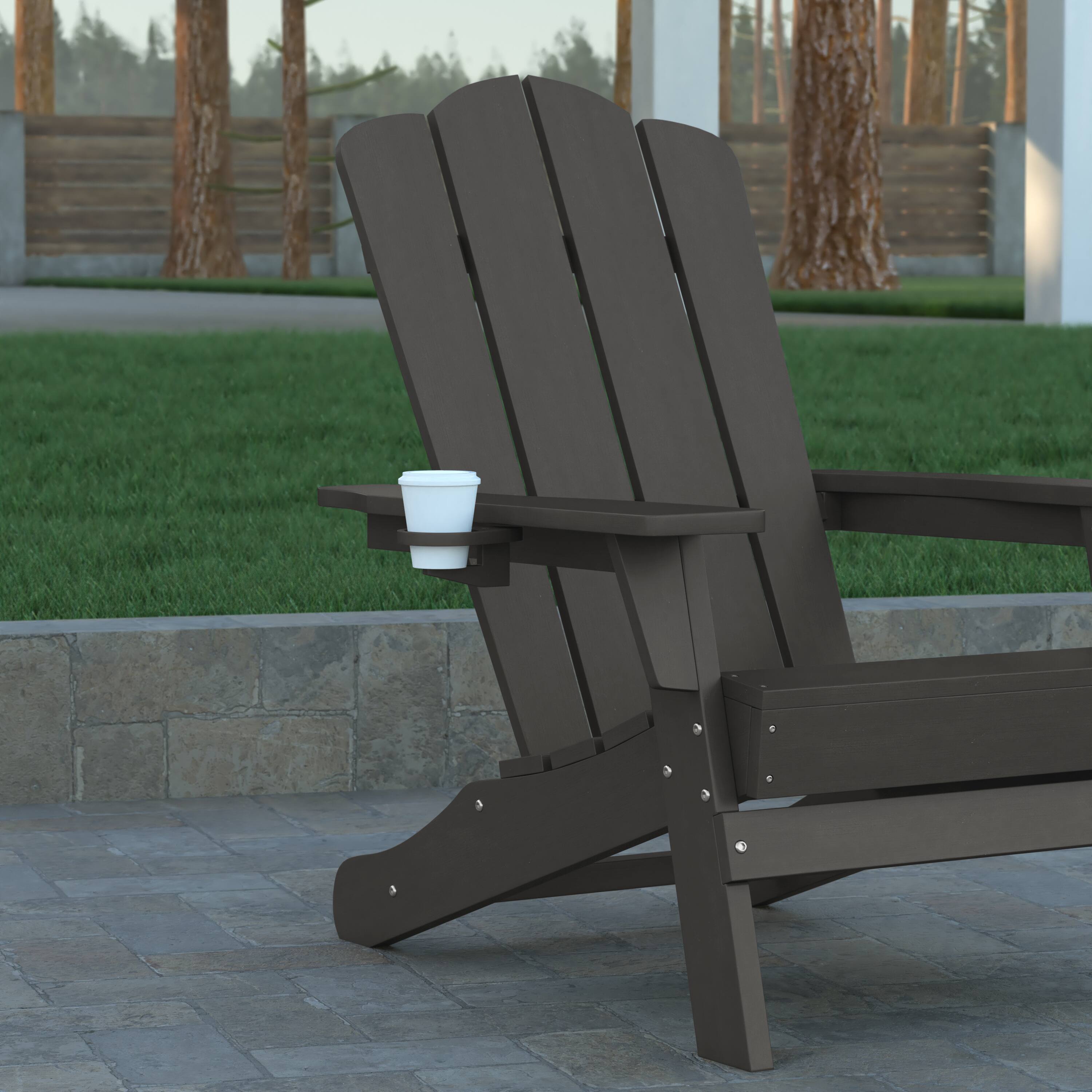 Alt View 5. Emma + Oliver - Tiverton Set of 4 Adirondack Chairs with Cup Holders, Weather Resistant HDPE Adirondack Chairs - Gray.