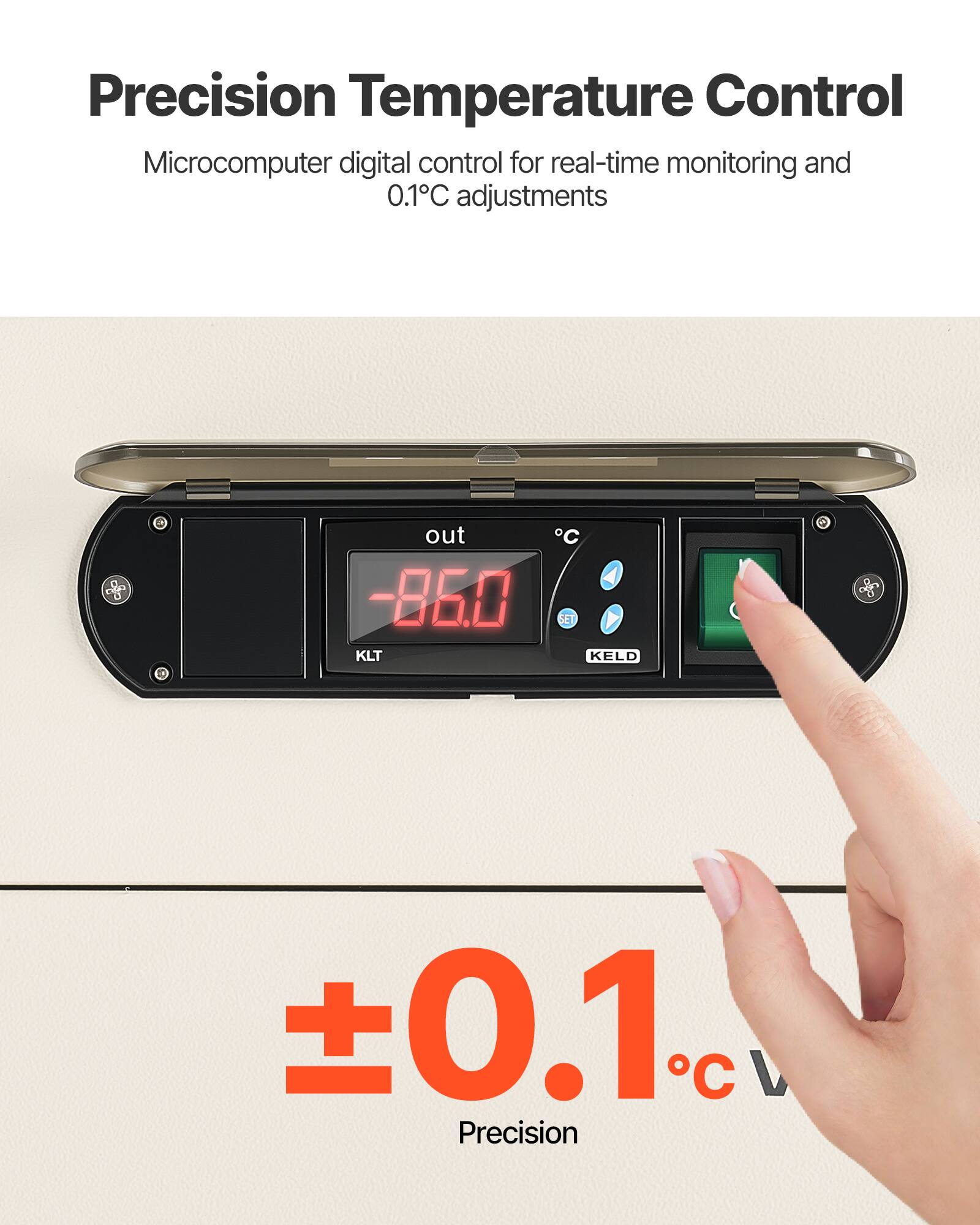 Precision Temperature Control  
Microcomputer digital control for real-time monitoring and 0.1°C adjustments  

out C 86.0 SET KLT KELD  
0.1°C Precision