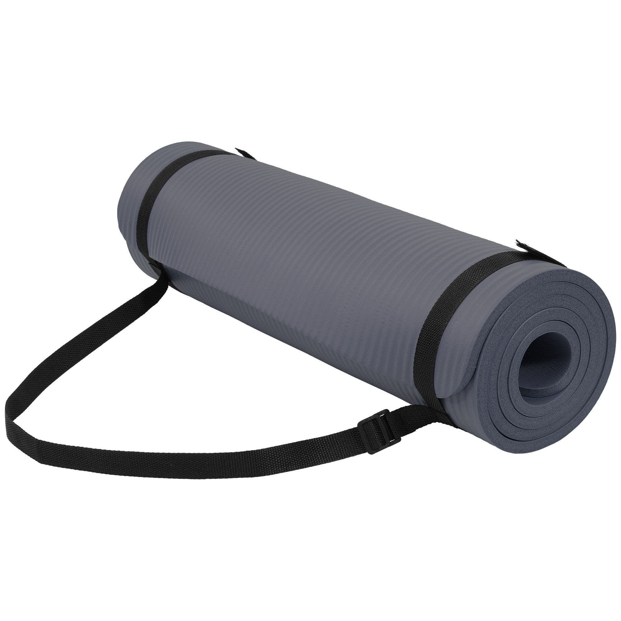 Fitvids - 1/2" Thick High Density Exercise Yoga Mat, Carrying Strap - Graphite