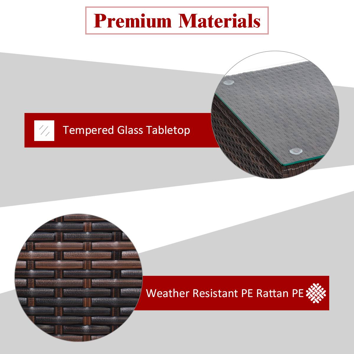 Premium Materials: Tempered Glass Tabletop, Weather Resistant PE Rattan PE