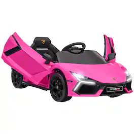 Ecooso - Licensed Lamborghini Revuelto 12V Kids Electric Ride-On Car with Remote Control, Hydraulic Doors, Music, Ages 3–6 - Pink