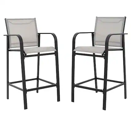 Front. Nuu Garden - Outdoor Textilene High Bar Stools with Powder-Coated Frame, Light Gray - Light Gray.