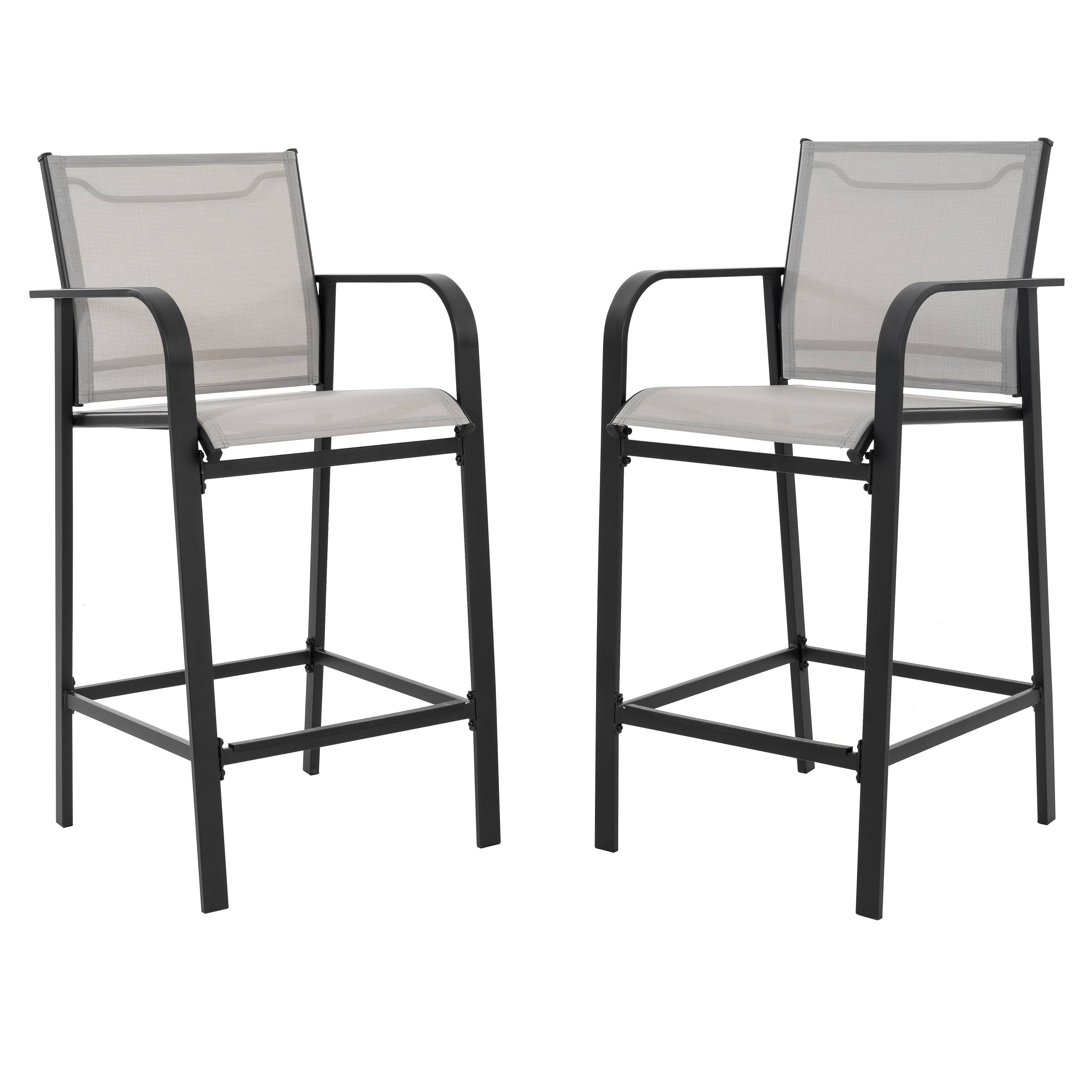Front. Nuu Garden - Outdoor Textilene High Bar Stools with Powder-Coated Frame, Light Gray - Light Gray.