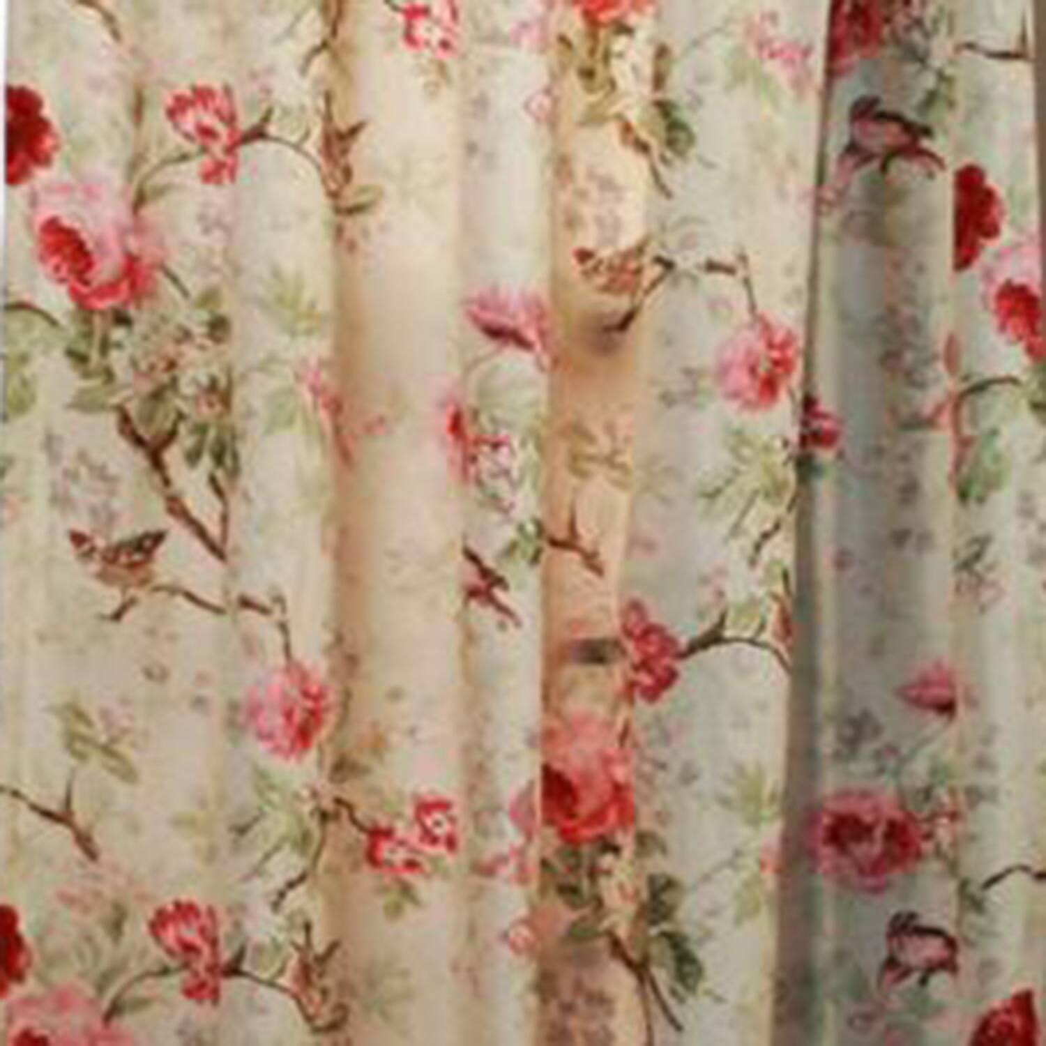 Left. Ellis Curtain - Ellis Curtain Balmoral 100 Percent High Quality Fabric Floral Print Rod Pocket Panel Window Curtain - 48 x63" Red - Red.