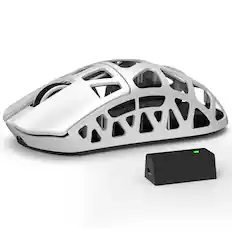 Front. PRIMEPLUS - Magnesium Alloy Gaming Mouse 8K SUPERLIGHT 8000Hz 6 Adjustable DPI up to 26000 PAW3395 BT/2.4G Wireless/Wired - White.