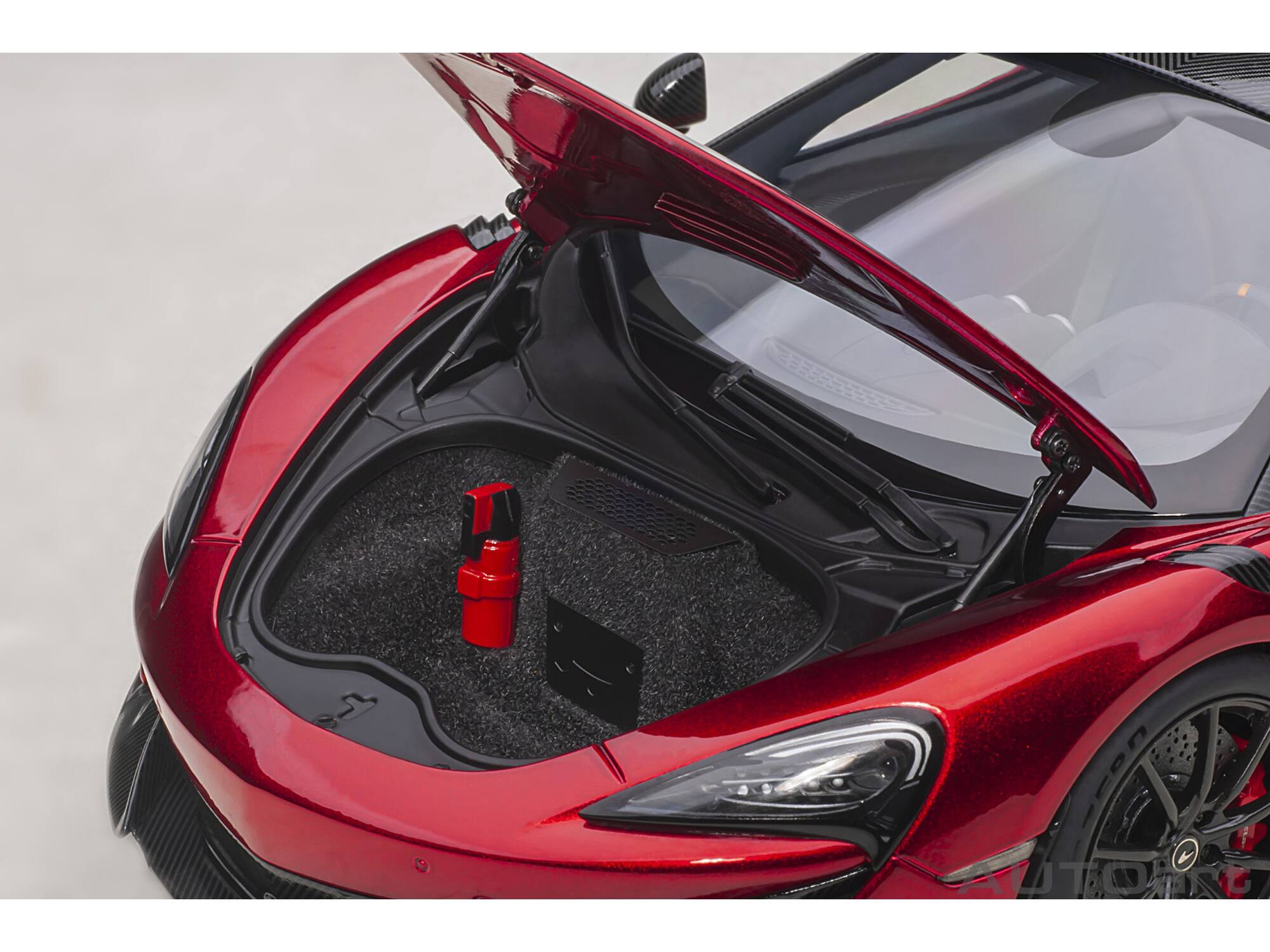 Alt View 2. Autoart - McLaren 600LT Vermillion Red and Carbon 1/18 Model Car by Autoart.