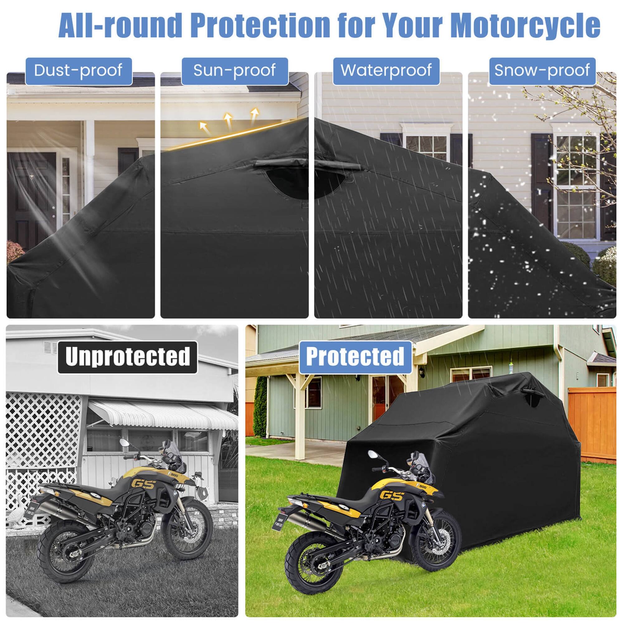 All-round Protection for Your Motorcycle  
Dust-proof Sun-proof Waterproof Snow-proof  

Unprotected  
Protected  

G5