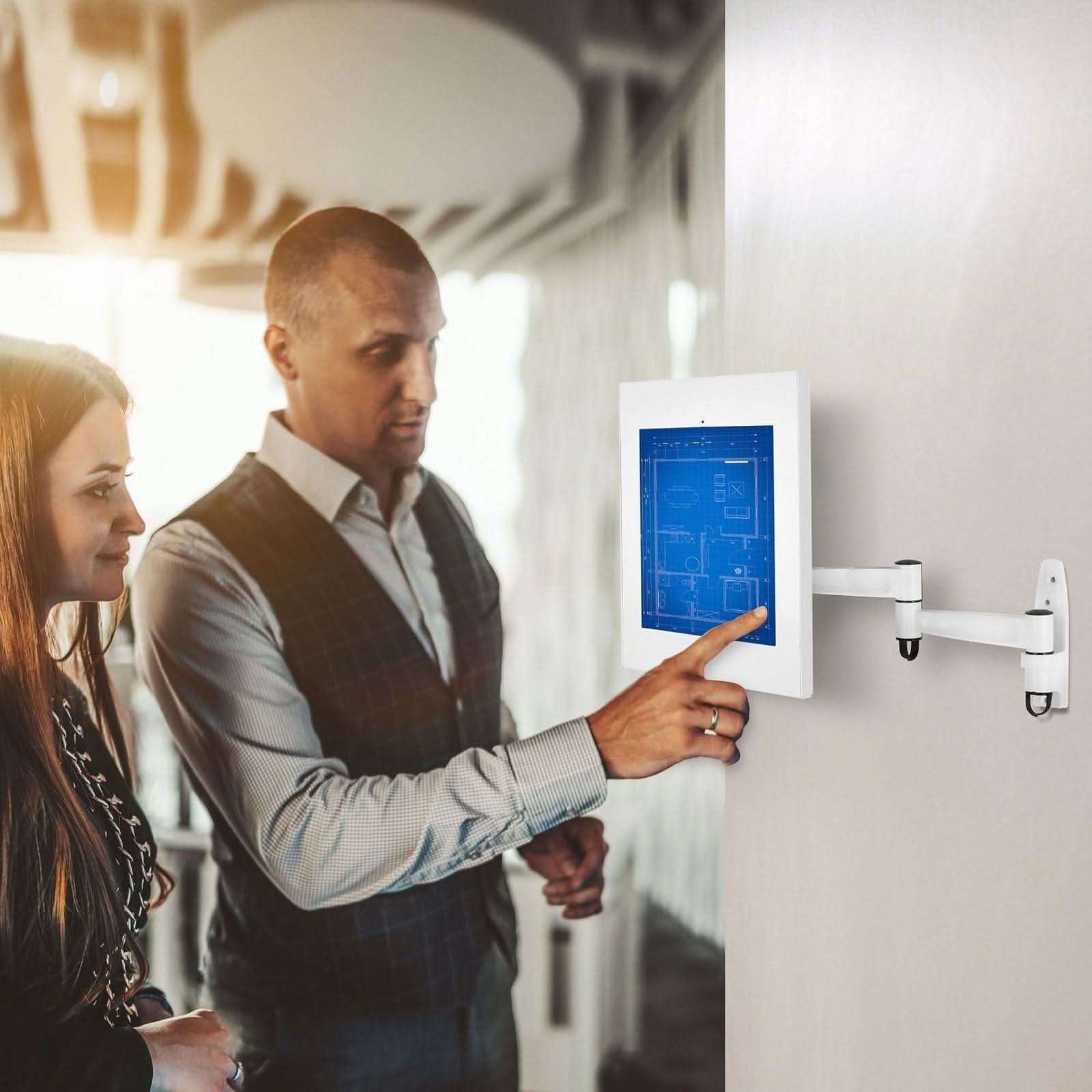 Angle. Mount-It! - Anti-Theft Tablet Wall Mount with Lockable Enclosure & Swing Arm for iPad, iPad Air & iPad Pro, White - White.