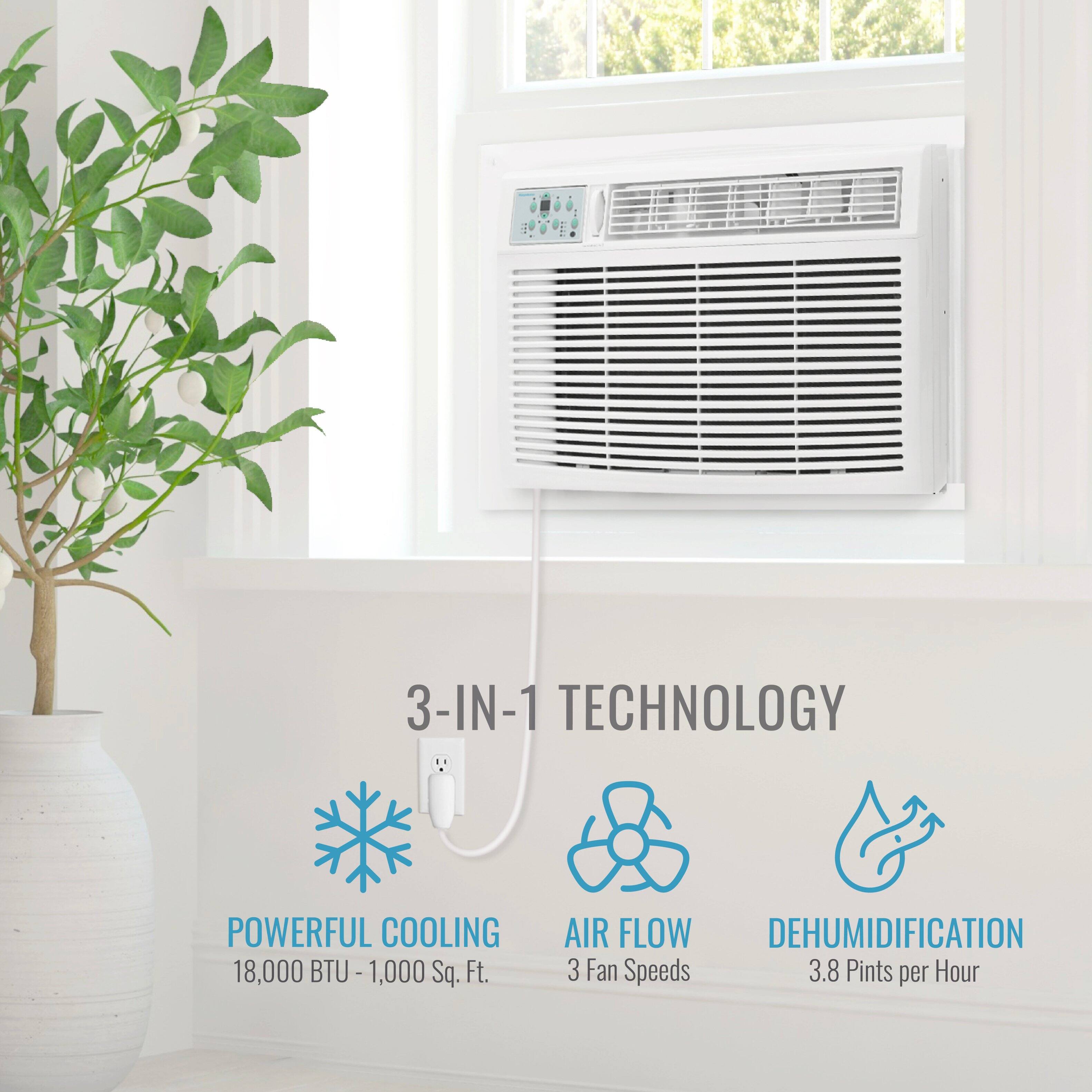 3-IN-1 TECHNOLOGY  
POWERFUL COOLING  
18,000 BTU - 1,000 Sq. Ft.  
AIR FLOW  
3 Fan Speeds  
DEHUMIDIFICATION  
3.8 Pints per Hour
