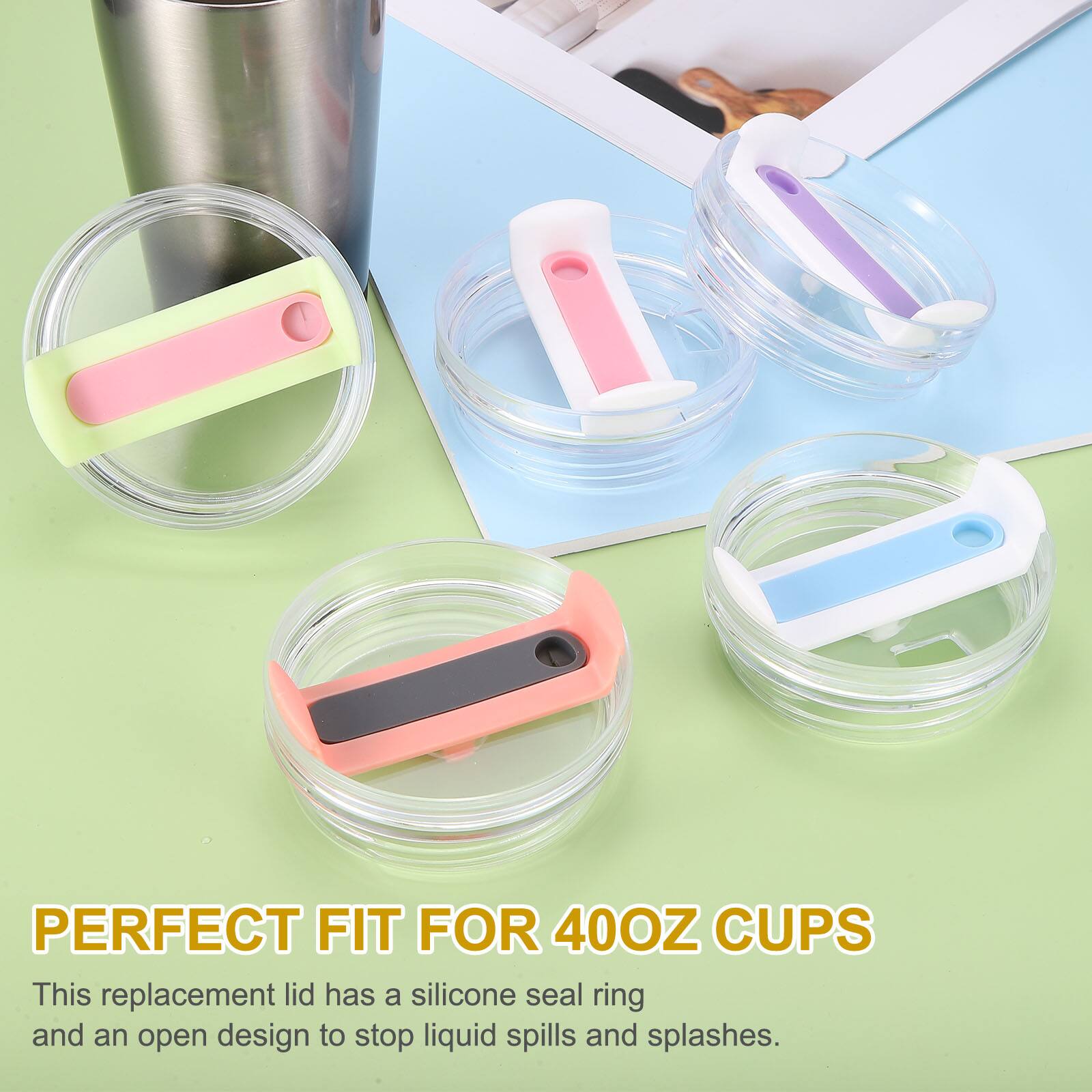 PERFECT FIT FOR 40OZ CUPS

This replacement lid has a silicone seal ring and an open design to stop liquid spills and splashes.