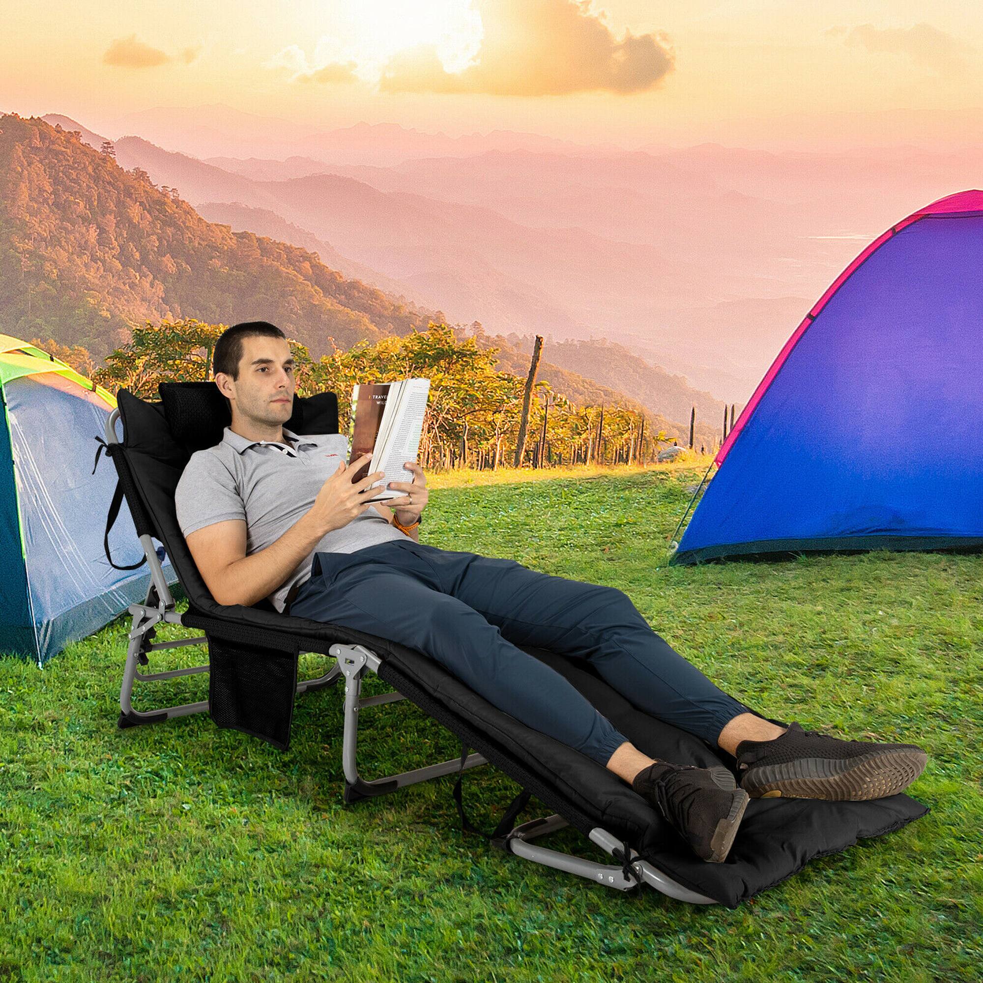 Alt View 3. Gymax - Gymax 4-Fold Oversize Padded Folding Chaise Lounge Chair Reclining Chair Black - Black.