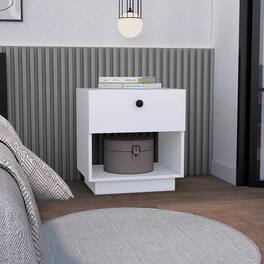 Loheer - Nightstand with One Drawer and Open Shelf for Bedroom or Living Room - White