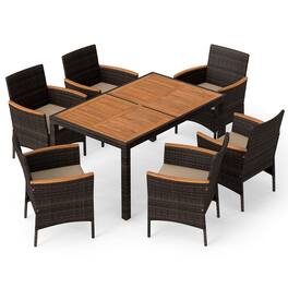 Gymax - 7-Piece Patio Dining Set Outdoor Conversation Set w/ Hand-Woven PE Wicker Mixed Beige & Natural - Brown