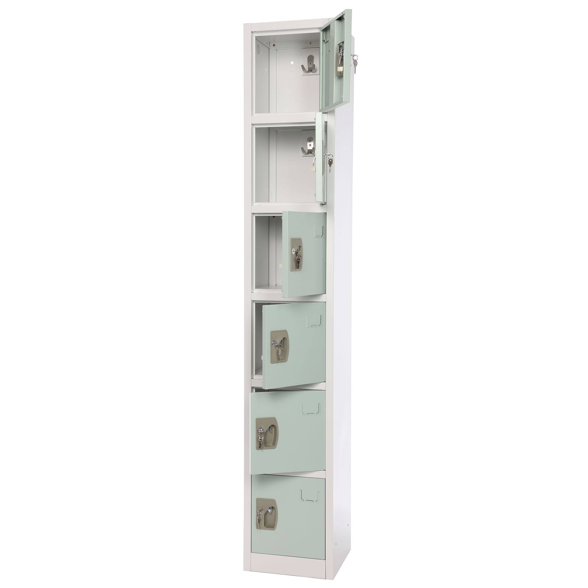 Back. AdirOffice - Storage Locker 629-Series 72" H 6-Tier Steel Key Lock 6-Shelf Locker with Key Lock, 4/Pack - Misty Green.