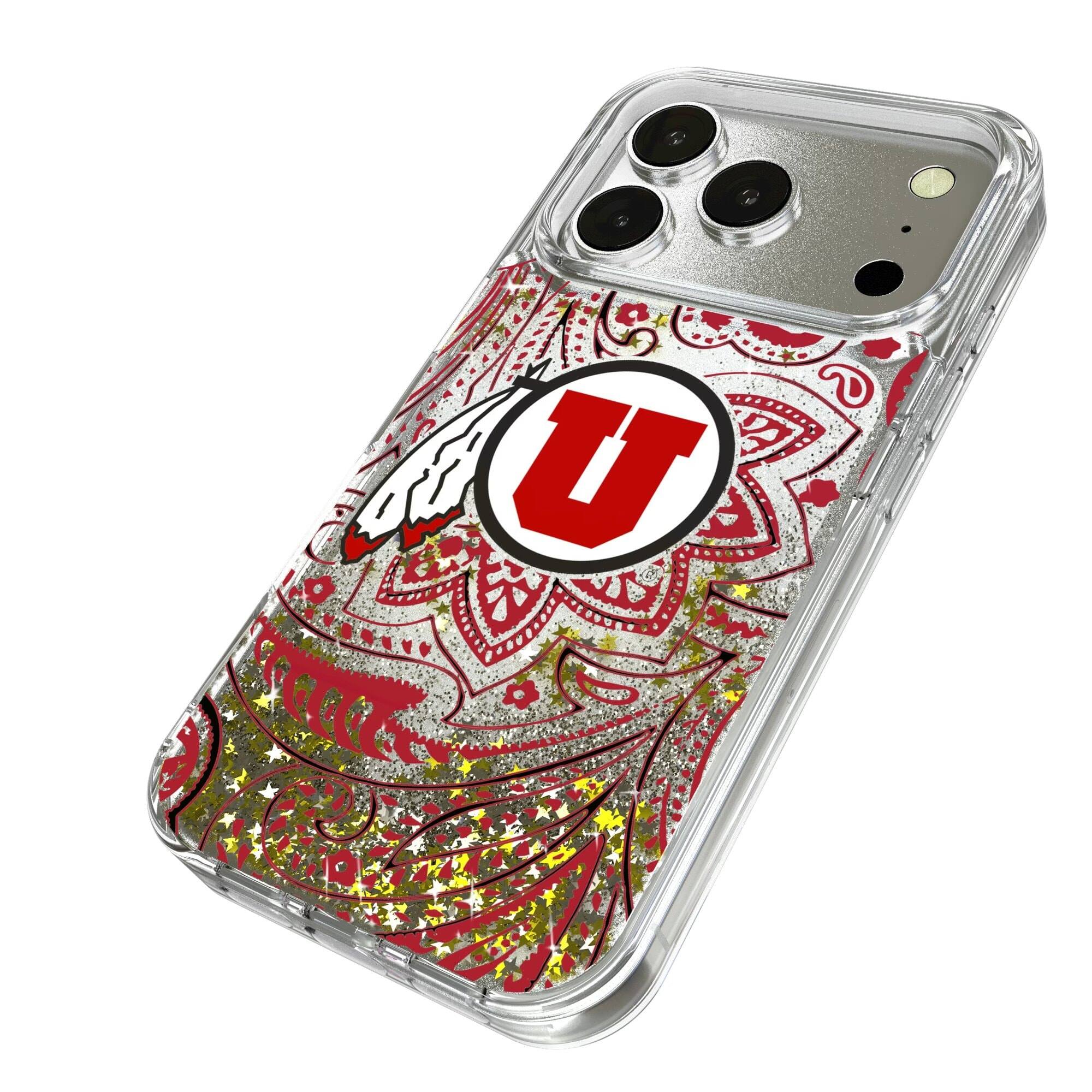 Alt View 1. Keyscaper - Utah Utes iPhone Glitter Paisley Design Case - 14 Pro - Multicolor.