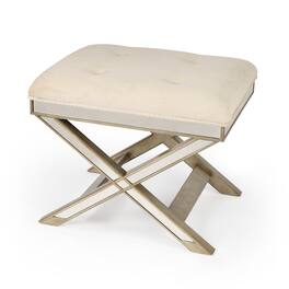 Butler Specialty - Marlo 26 in. W Rectangular Wood and Antique Mirrored Upholstered Vanity Stool - Cream