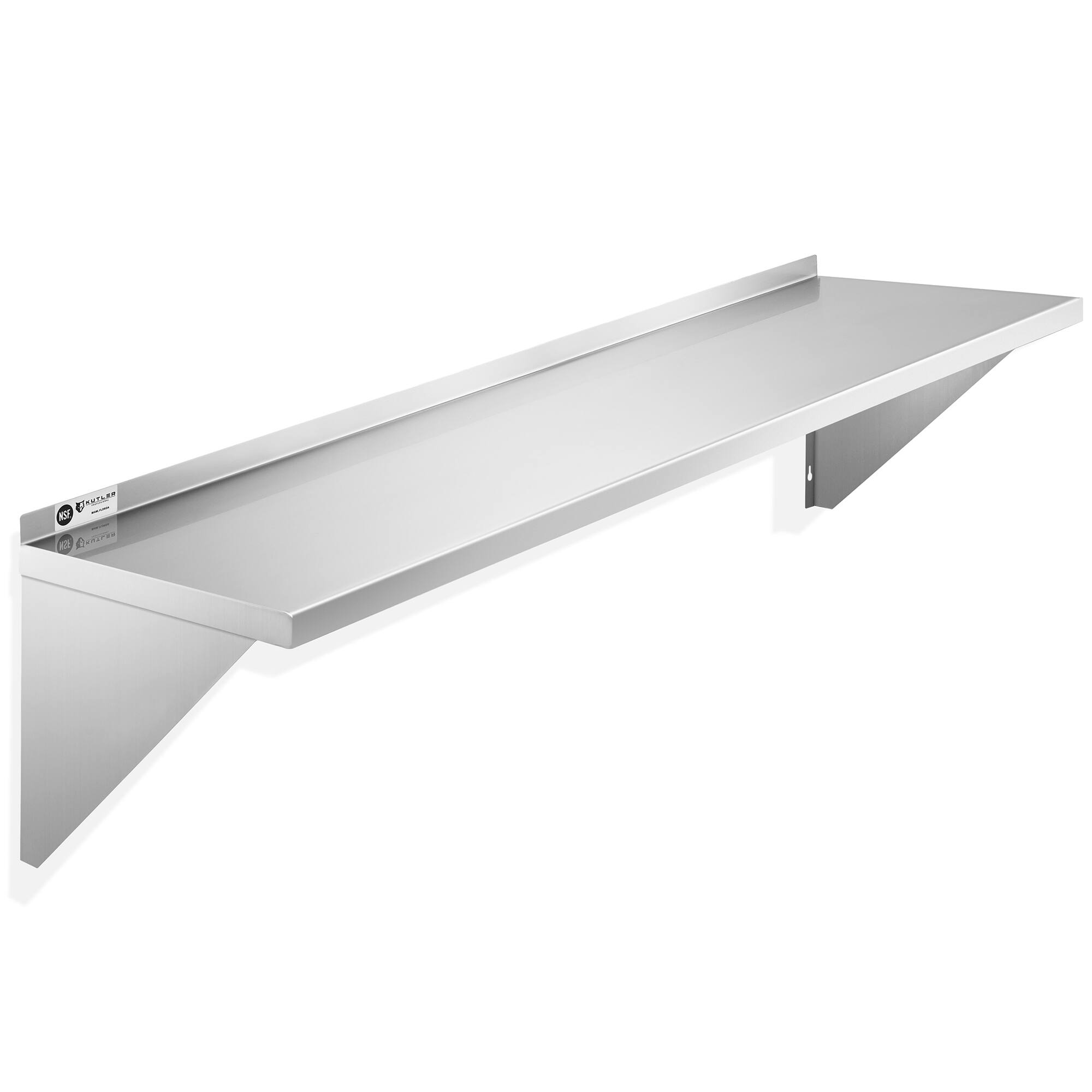 Front. KUTLER - Stainless Steel Shelf - NSF Commercial Kitchen Wall Shelving - Silver.