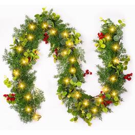 PARKER SLATER - Pre-Lit Christmas Garland 6.5FT Pine Branches with Eucalyptus Leaves - Green