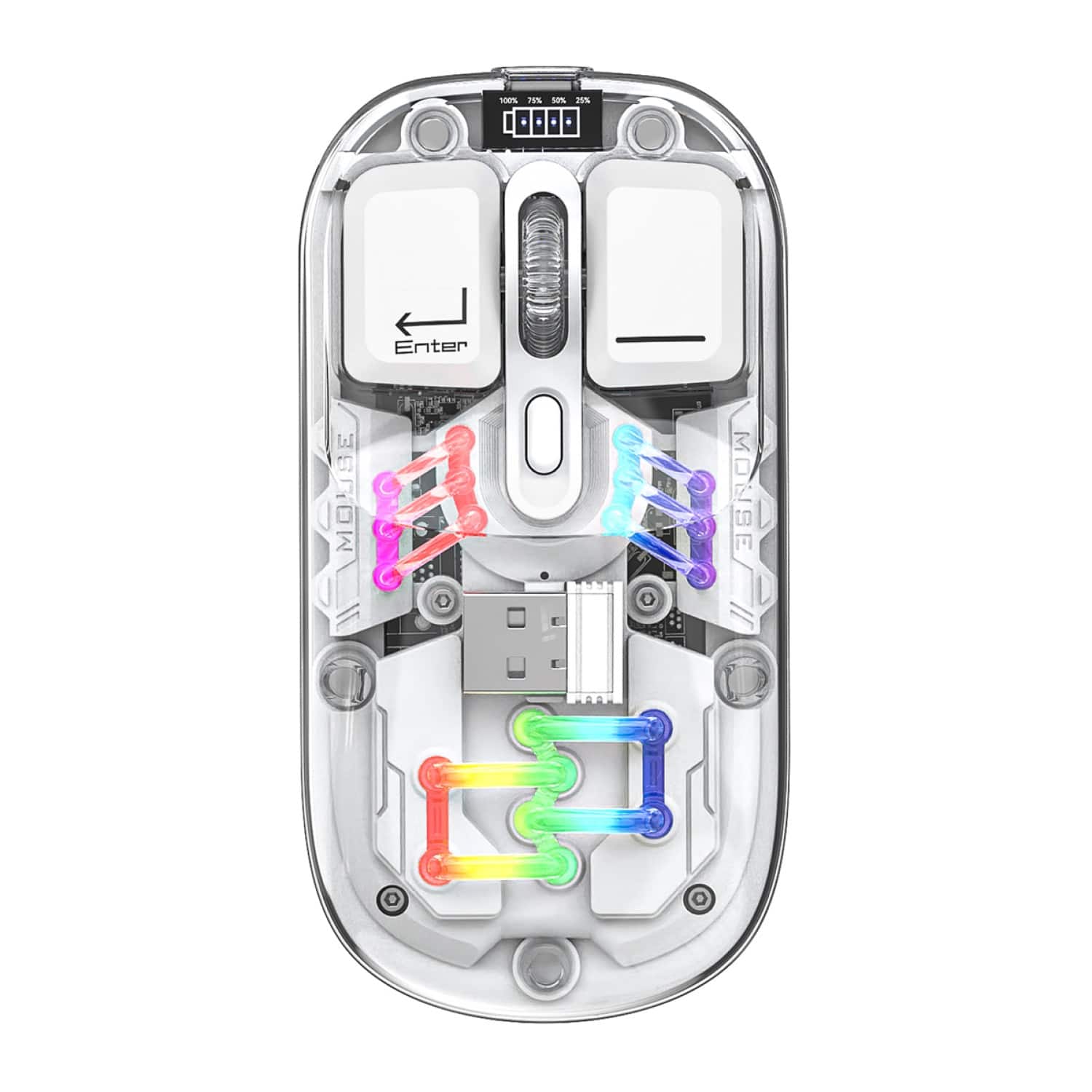 SaharaCase - Wireless Mouse | Transparent Shell LED Lights | Rechargable Battery | USB & Type C Adapter | Glacier Pro Series - Wireless - Clear