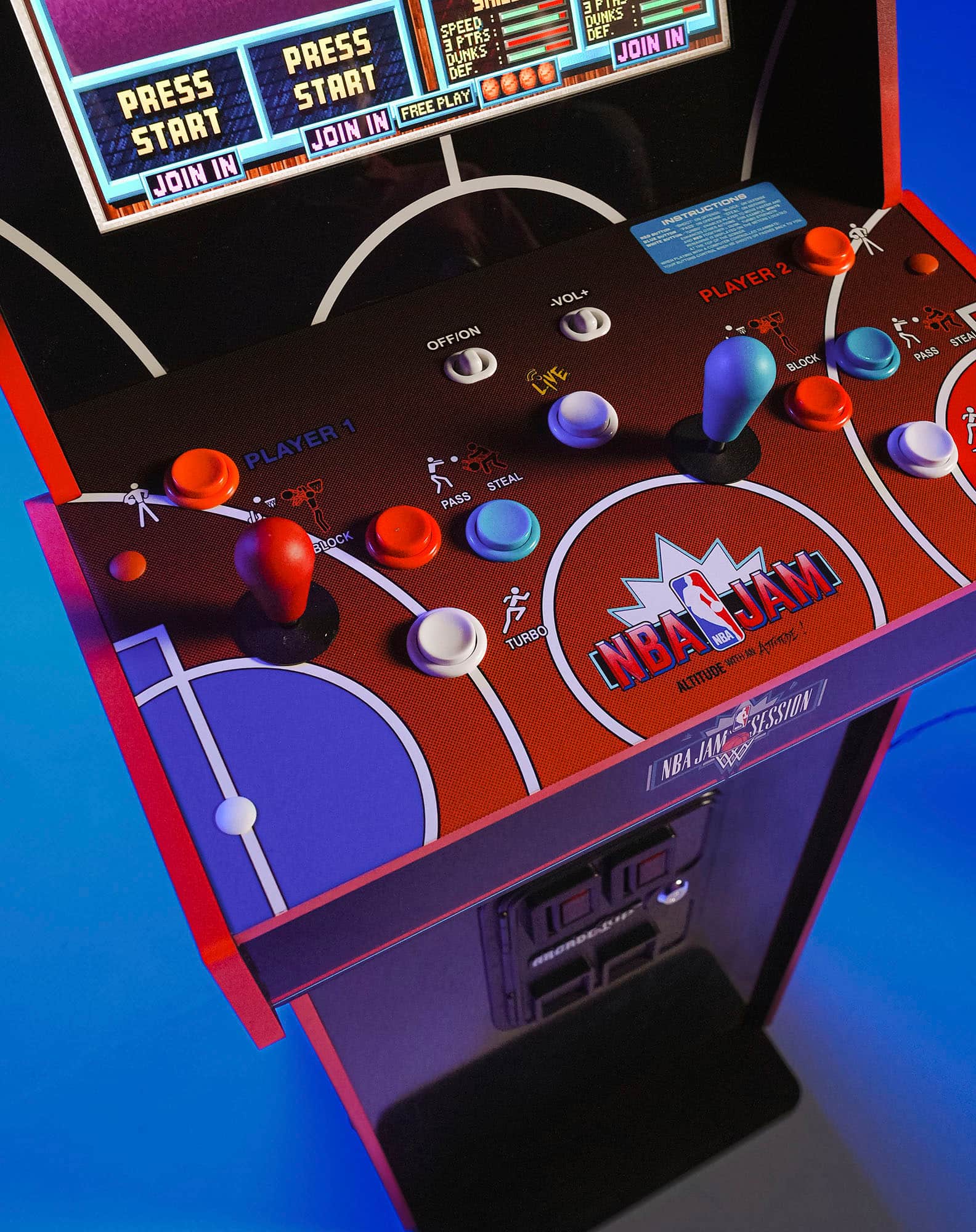 J 1 SPEED DUNKS - DEF PRESS START FREE PLAY START JOIN IN M JOIN M E FES DUNKS DEF IN JOIN TI INSTRLE matar 1 PLAYER C BROCK 2 VOLF PLAYER OFFION BLOCK LIVE STEAL PASS TURBO MEA JAMI Am INBA ALTITUDE a a SESSYRN ABA JAN E V STEA PASS