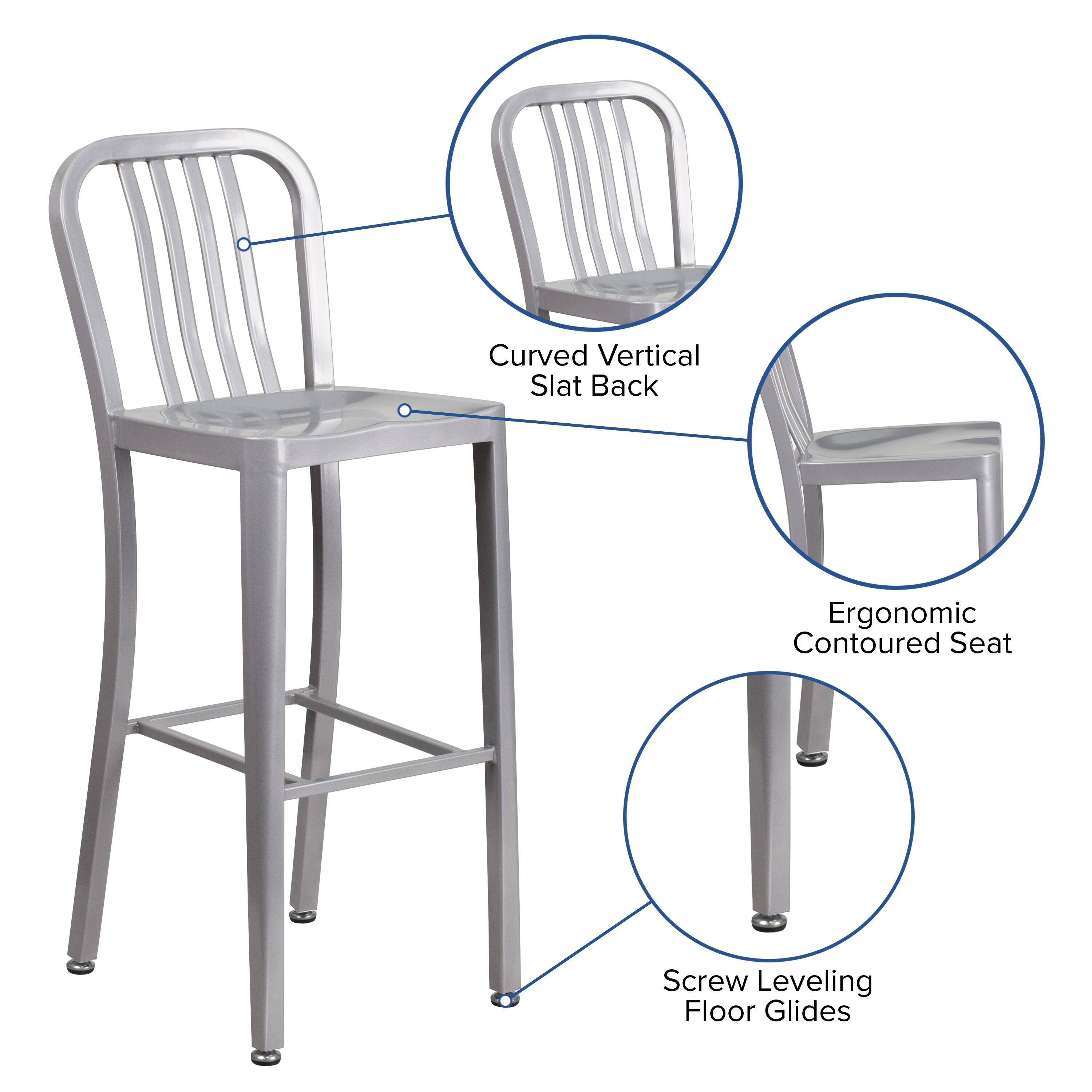 Curved Vertical Slat Back  
Ergonomic Contoured Seat  
Screw Leveling Floor Glides