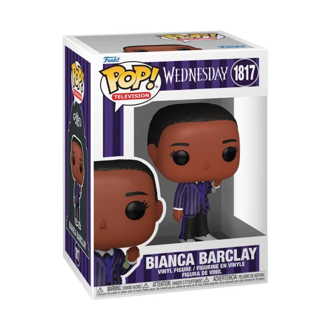 Funko  
POP!  
TELEVISION  

WEDNESDAY 1817  

BIANCA BARCLAY  
VINYL FIGURE / FIGURINE EN VINYLE / FIGURA DE VINIL  

WARNING: CHOKING HAZARD - Small parts. Not for children under 3 years.  
ATTENTION: PELIGRO DE ASFIXIA - Piezas pequeñas. No es adecuado para niños menores de 3 años.  
ADVERTENCIA: DANGER - ÉTIOUFFEMENT - Pequeñas partes. No es adecuado para niños menores de 3 años.